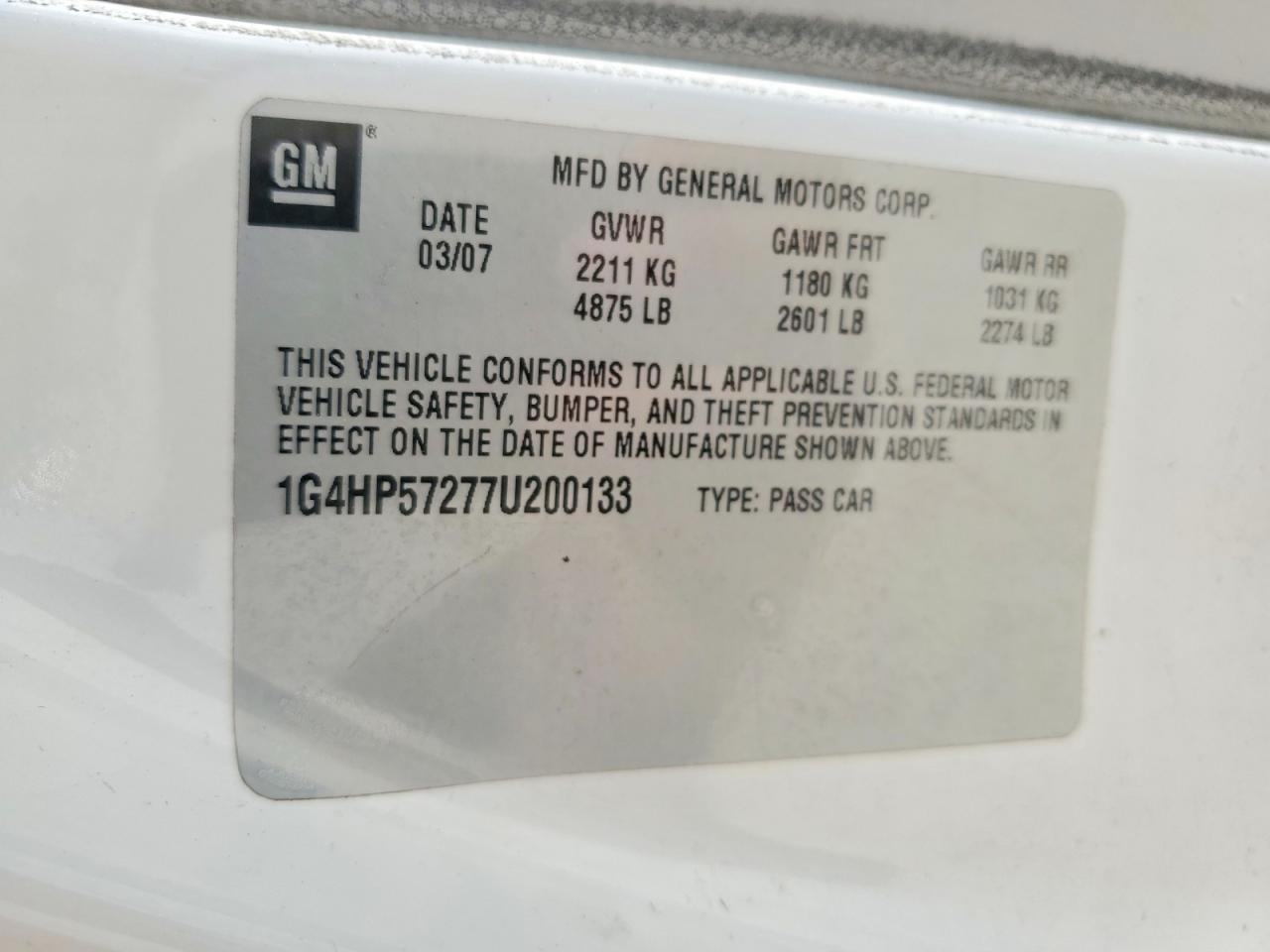 2007 Buick Lucerne Cx Белый vin: 1G4HP57277U200133