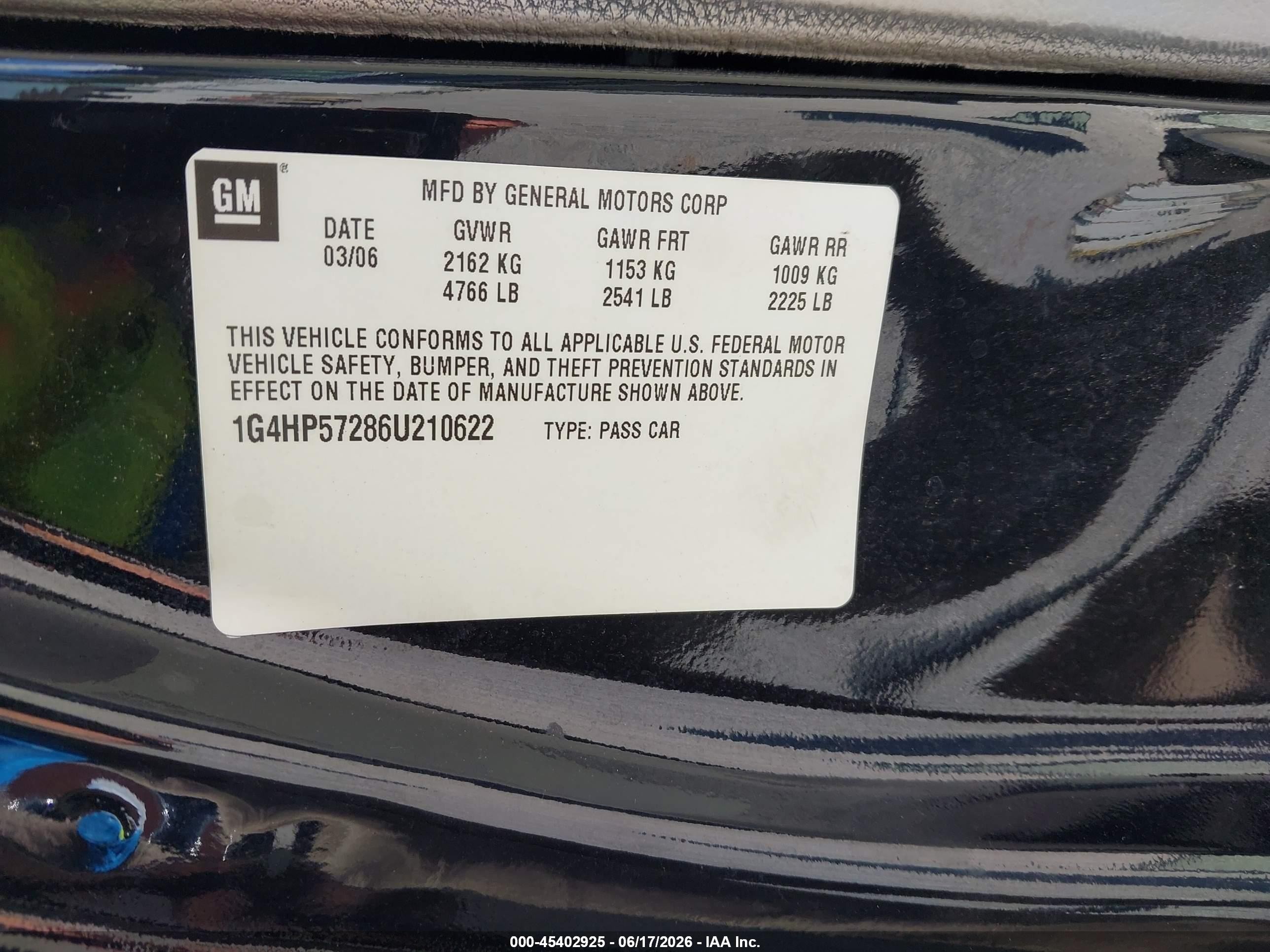 2006 Buick Lucerne Cx Black vin: 1G4HP57286U210622