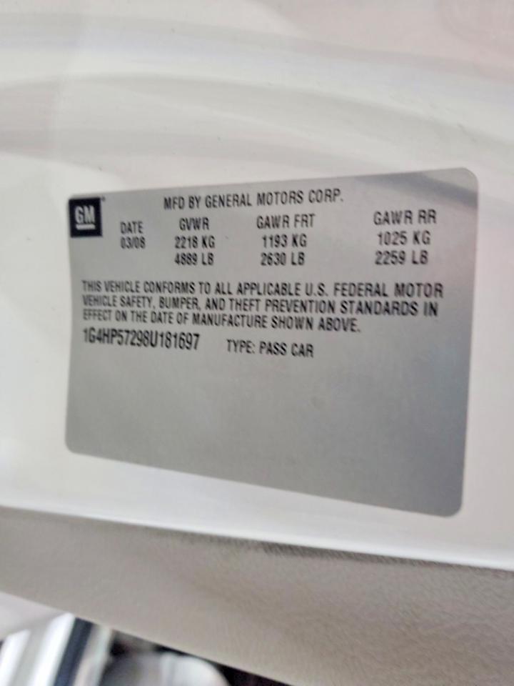 2008 Buick Lucerne Cx White vin: 1G4HP57298U181697