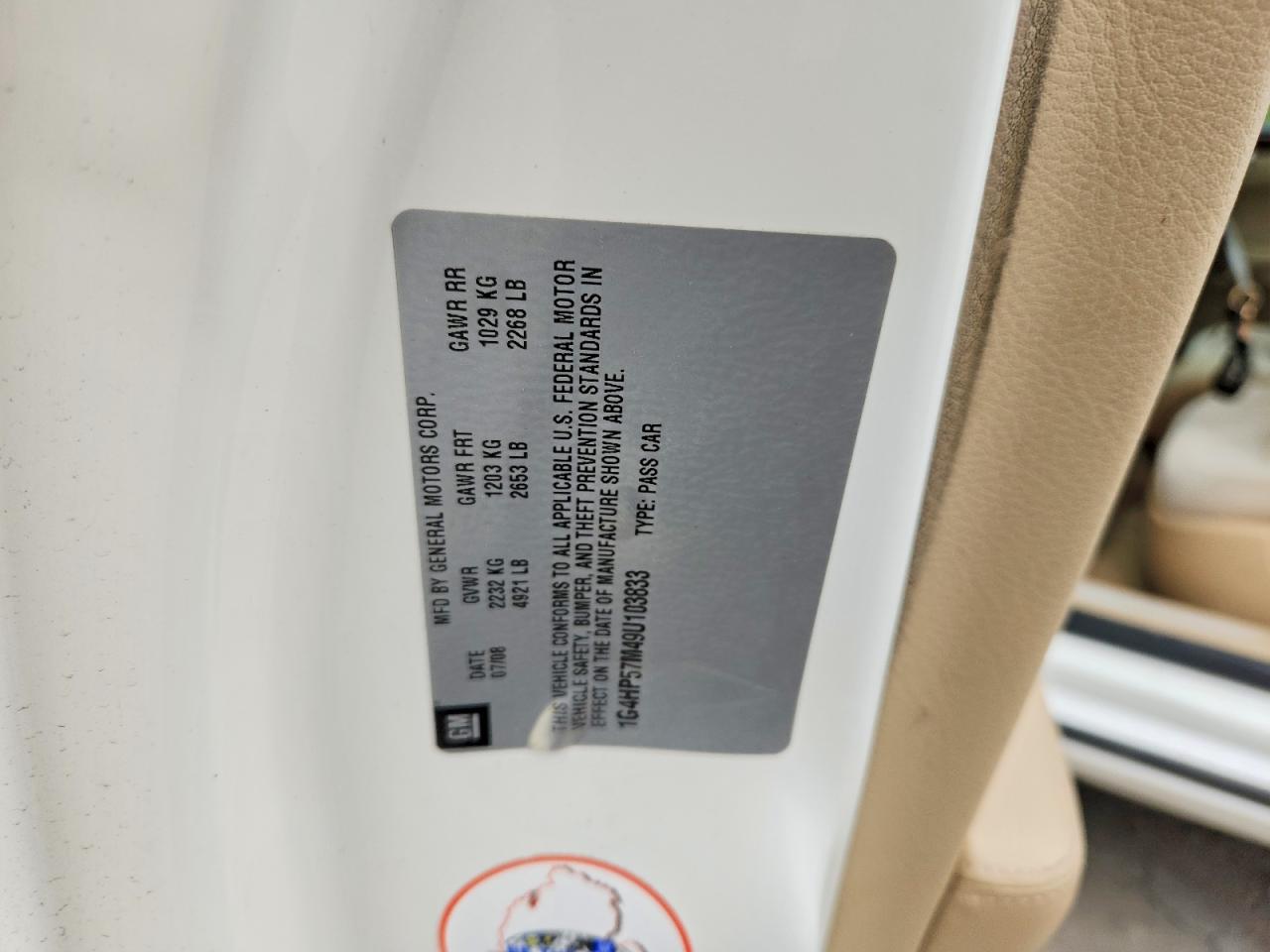 2009 Buick Lucerne Cx White vin: 1G4HP57M49U103833