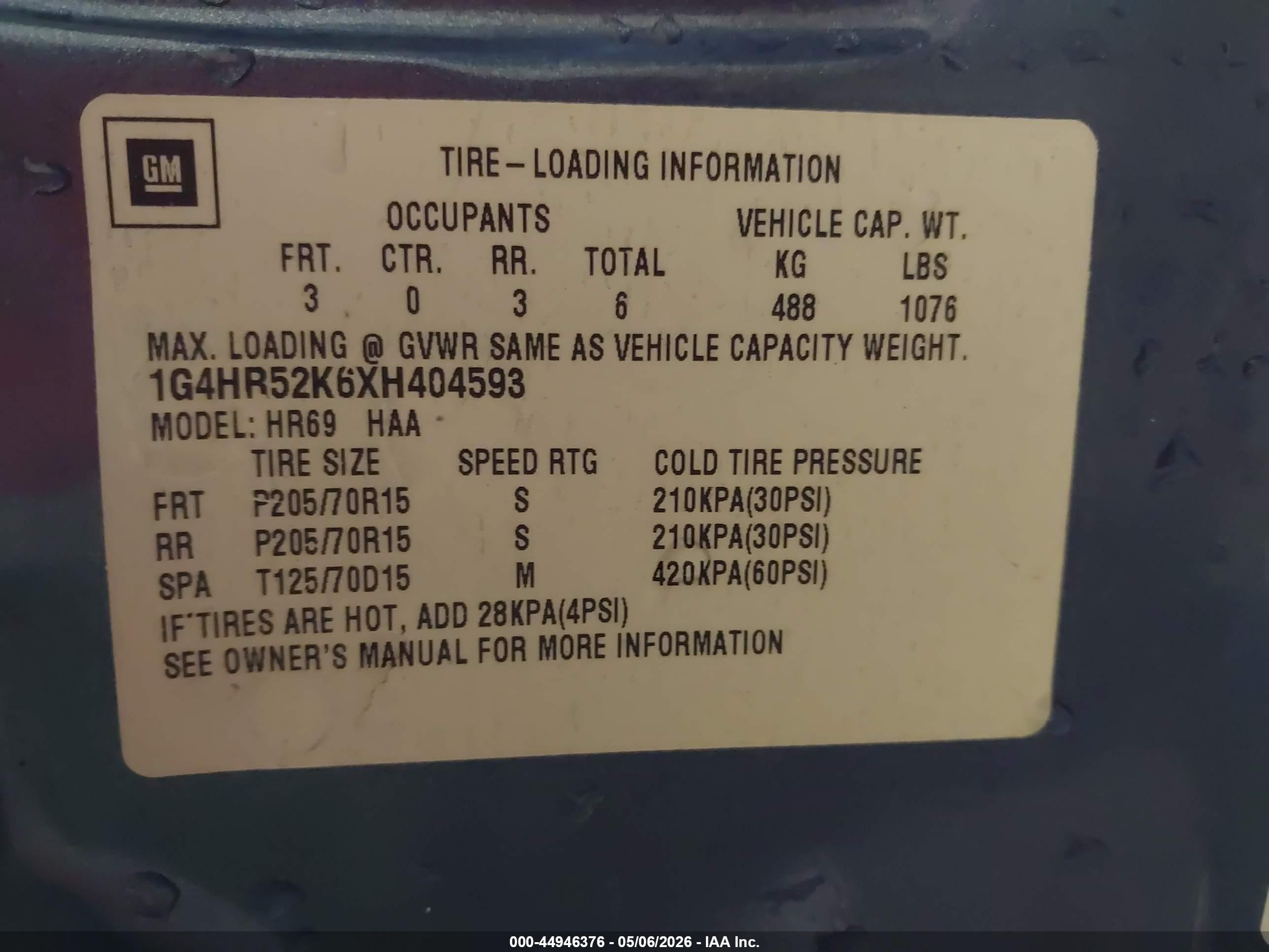 1999 Buick Lesabre Limited Cmi Blue vin: 1G4HR52K6XH404593
