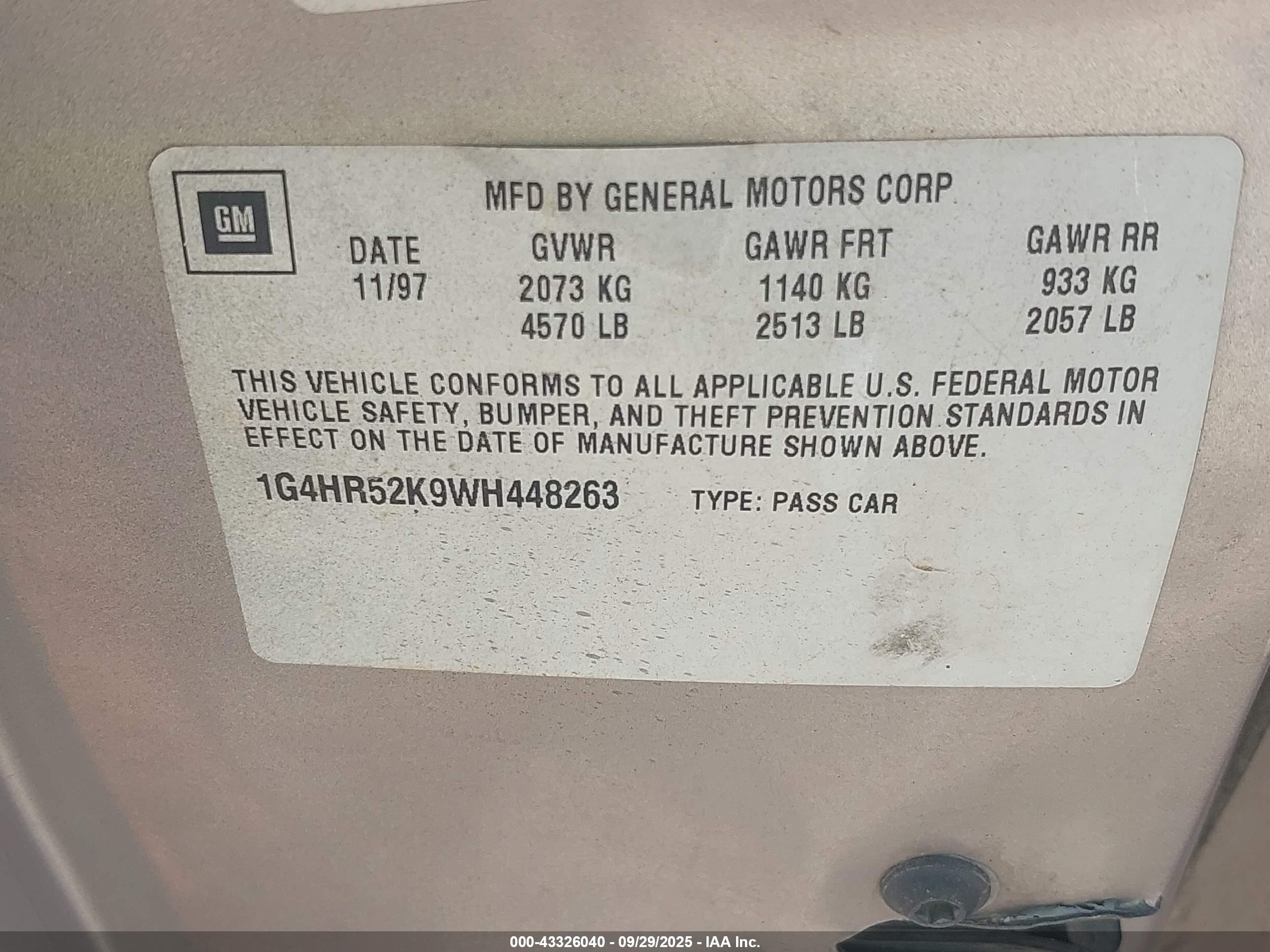1998 Buick Lesabre Limited Черный vin: 1G4HR52K9WH448263