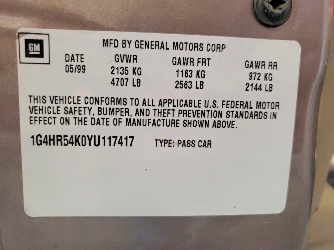 2000 Buick Lesabre Limited Tan vin: 1G4HR54K0YU117417