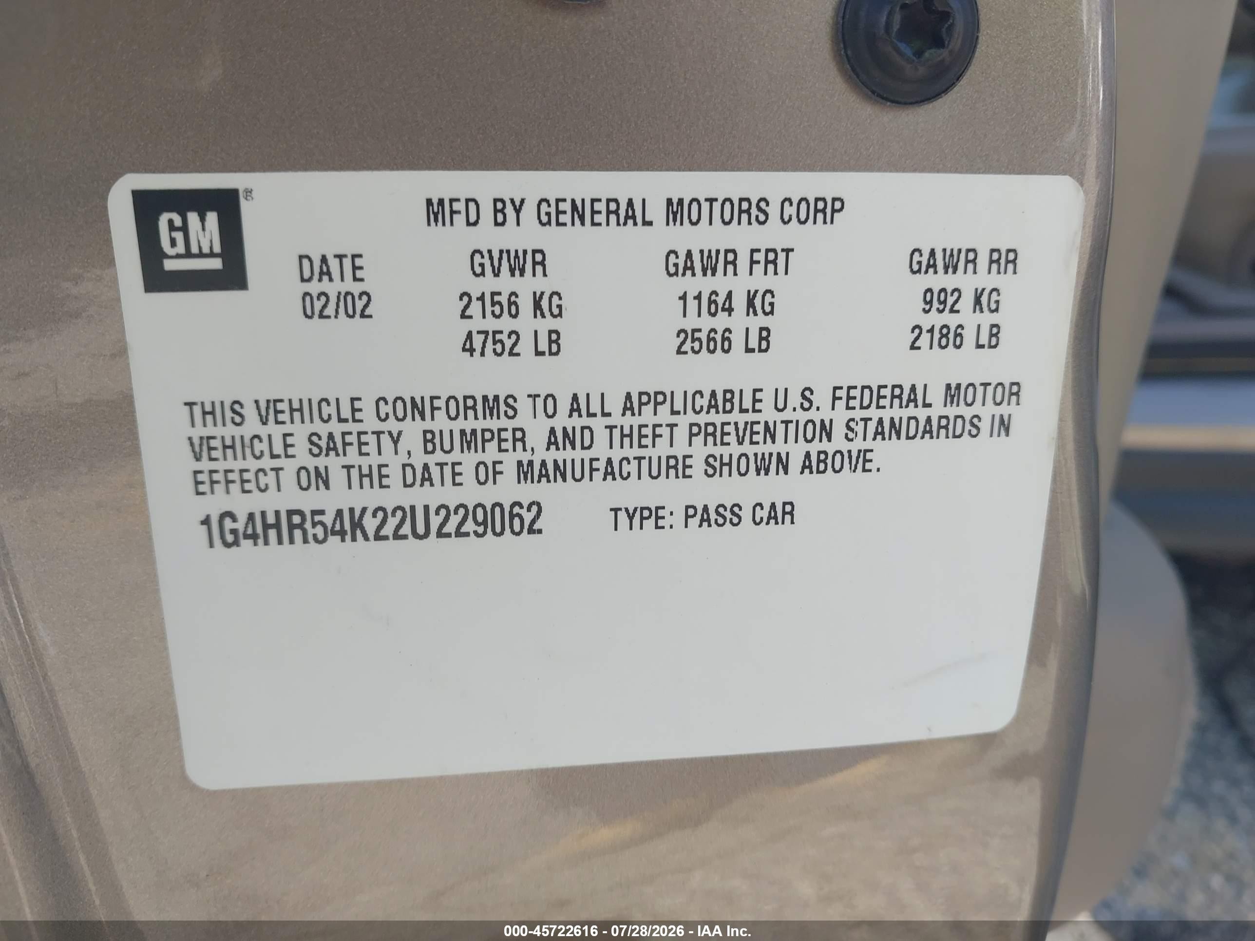 2002 Buick Lesabre Limited Gold vin: 1G4HR54K22U229062