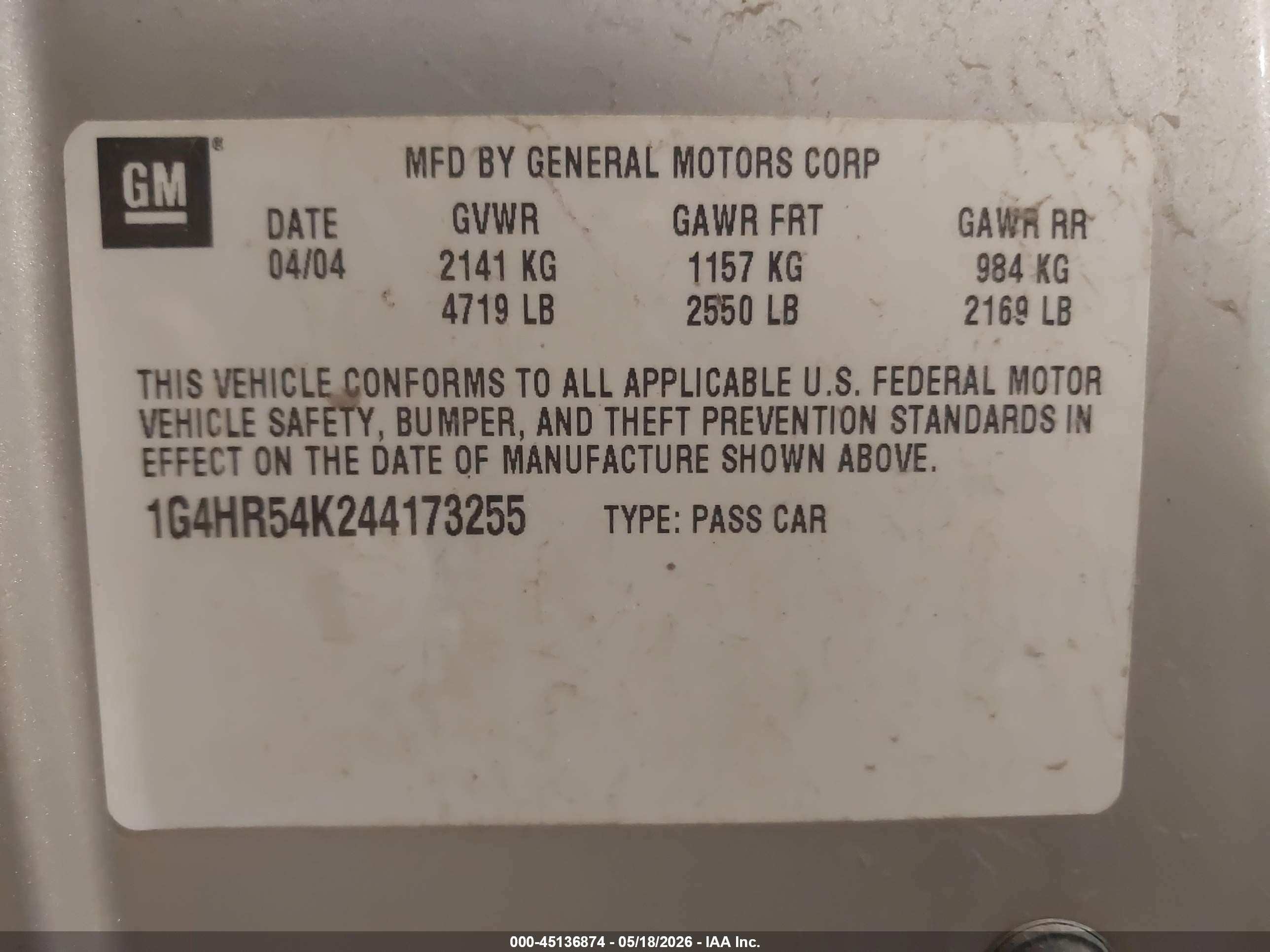 2004 Buick Lesabre Limited Silver vin: 1G4HR54K244173255