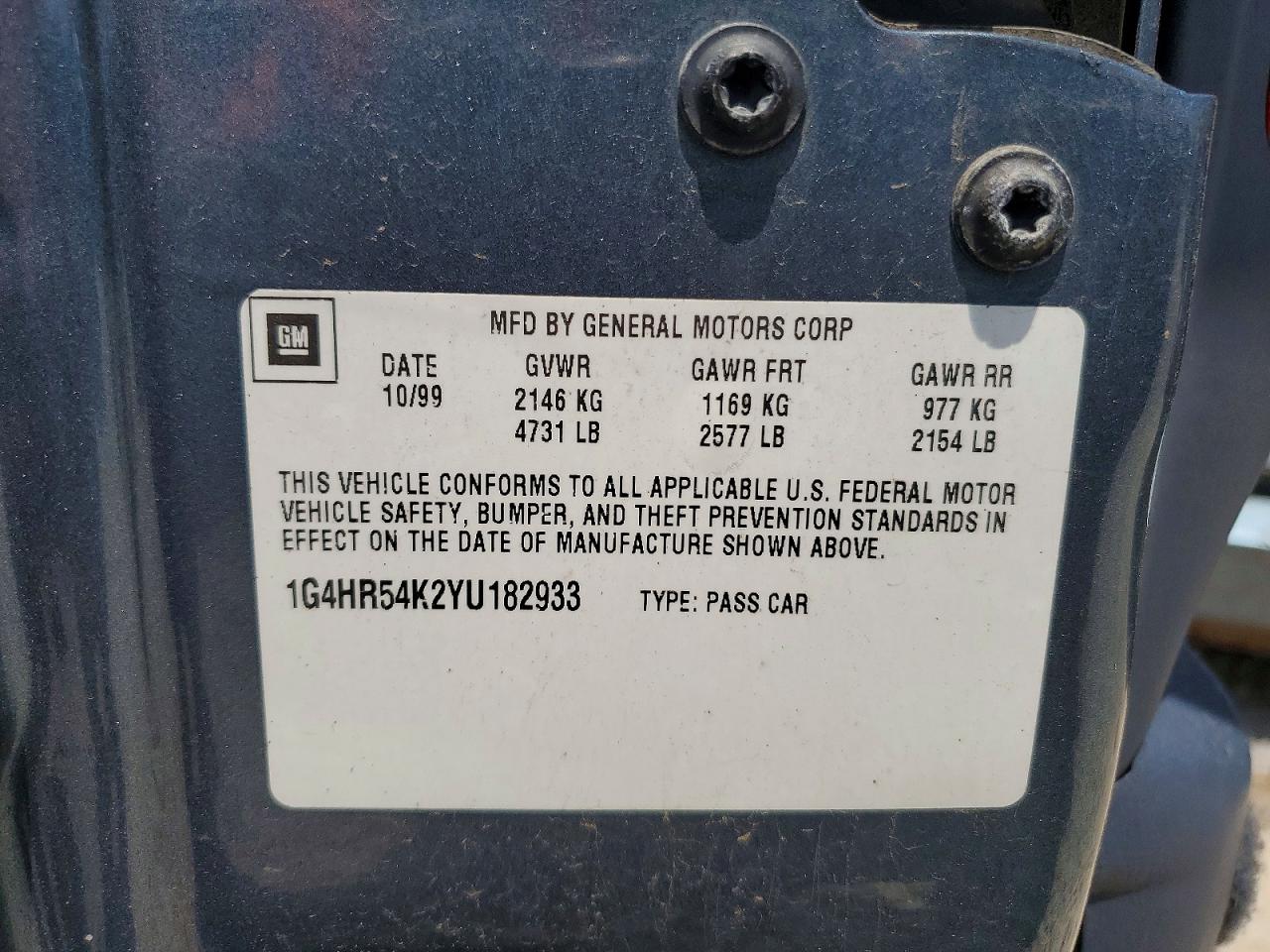 2000 Buick Lesabre Limited Blue vin: 1G4HR54K2YU182933