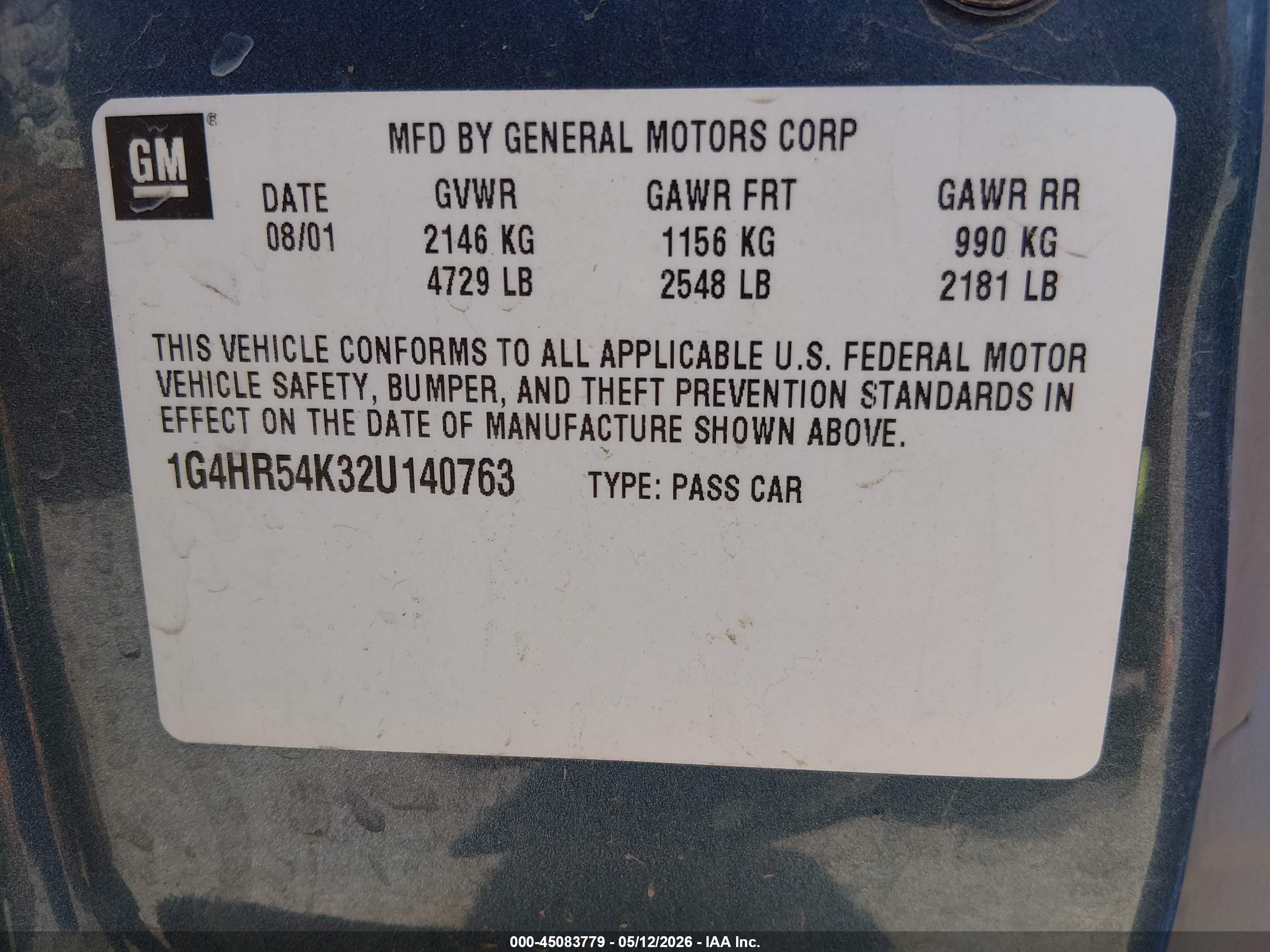 2002 Buick Lesabre Limited Light Blue vin: 1G4HR54K32U140763