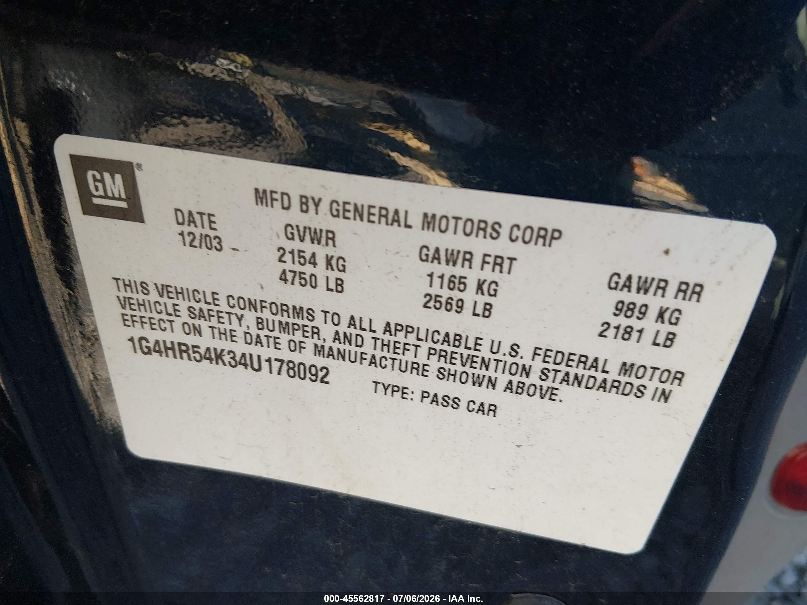 2004 Buick Lesabre Limited Dark Blue vin: 1G4HR54K34U178092