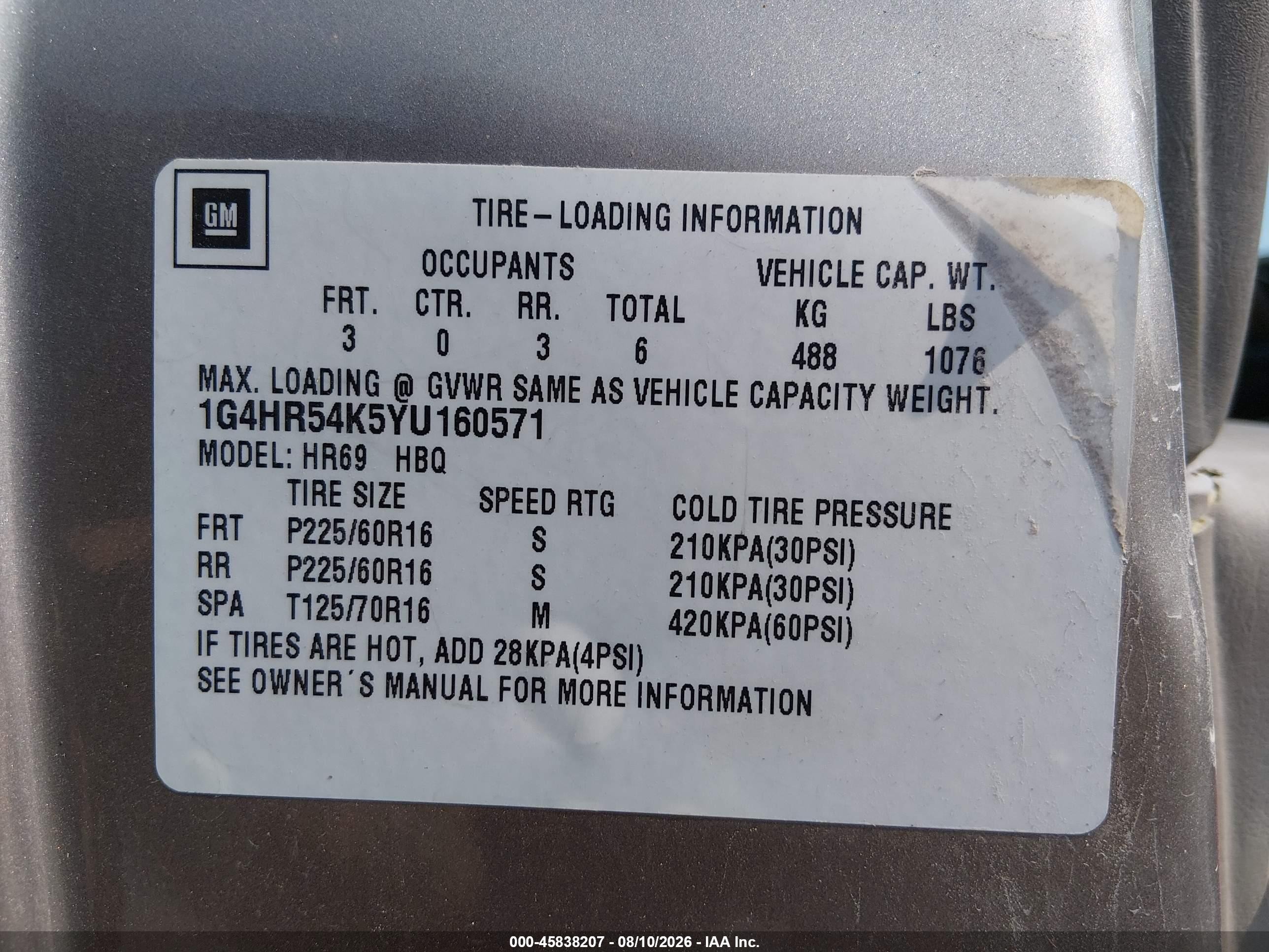 2000 Buick Lesabre Limited Tan vin: 1G4HR54K5YU160571