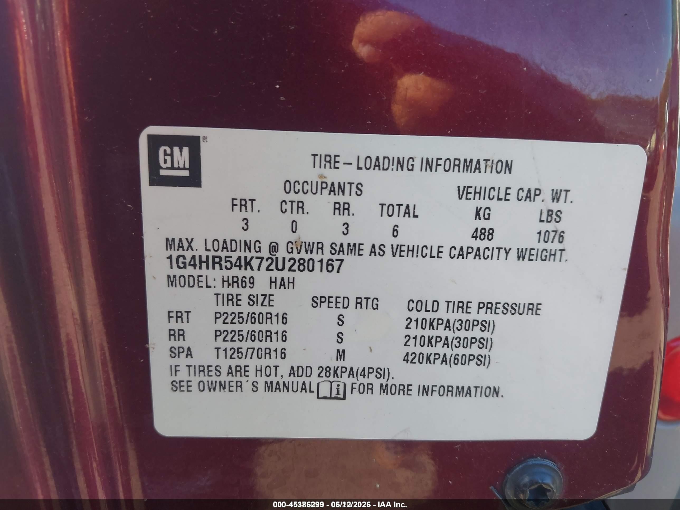2002 Buick Lesabre Limited Burgundy vin: 1G4HR54K72U280167