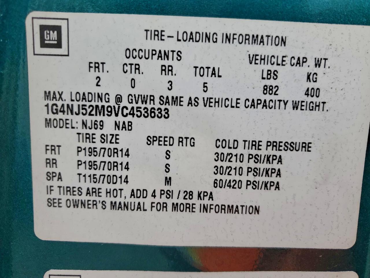 1997 Buick Skylark Gran Sport Green vin: 1G4NJ52M9VC453633
