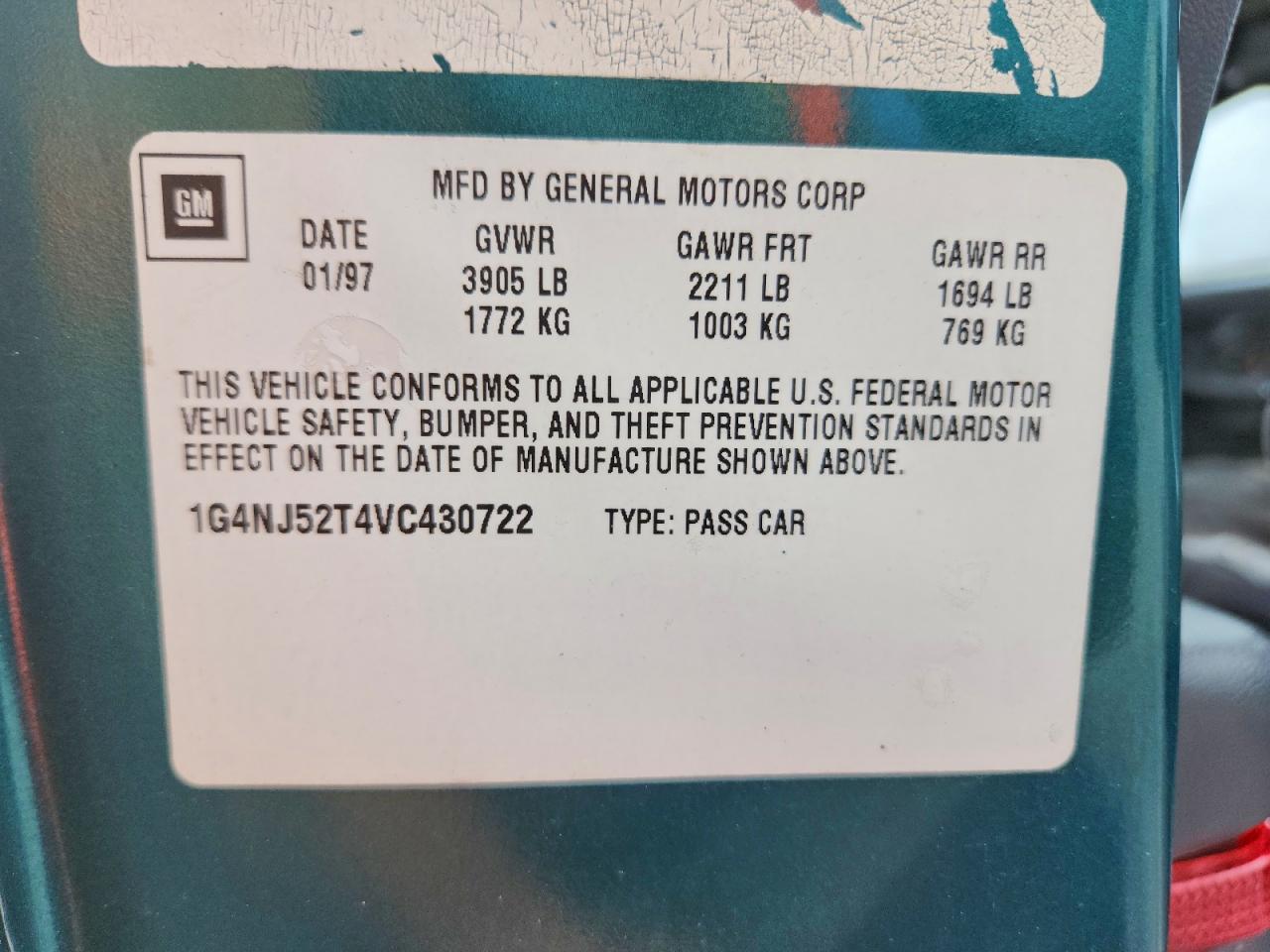 1997 Buick Skylark Custom Green vin: 1G4NJ52T4VC430722