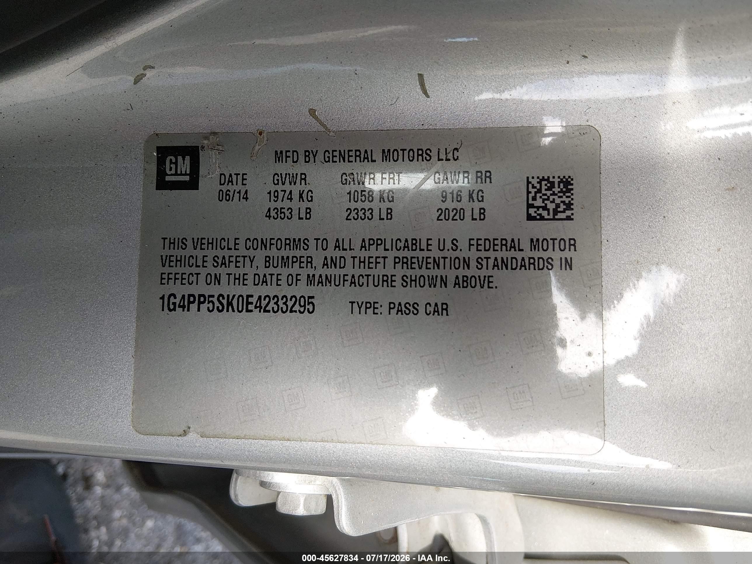 2014 Buick Verano   Silver vin: 1G4PP5SK0E4233295