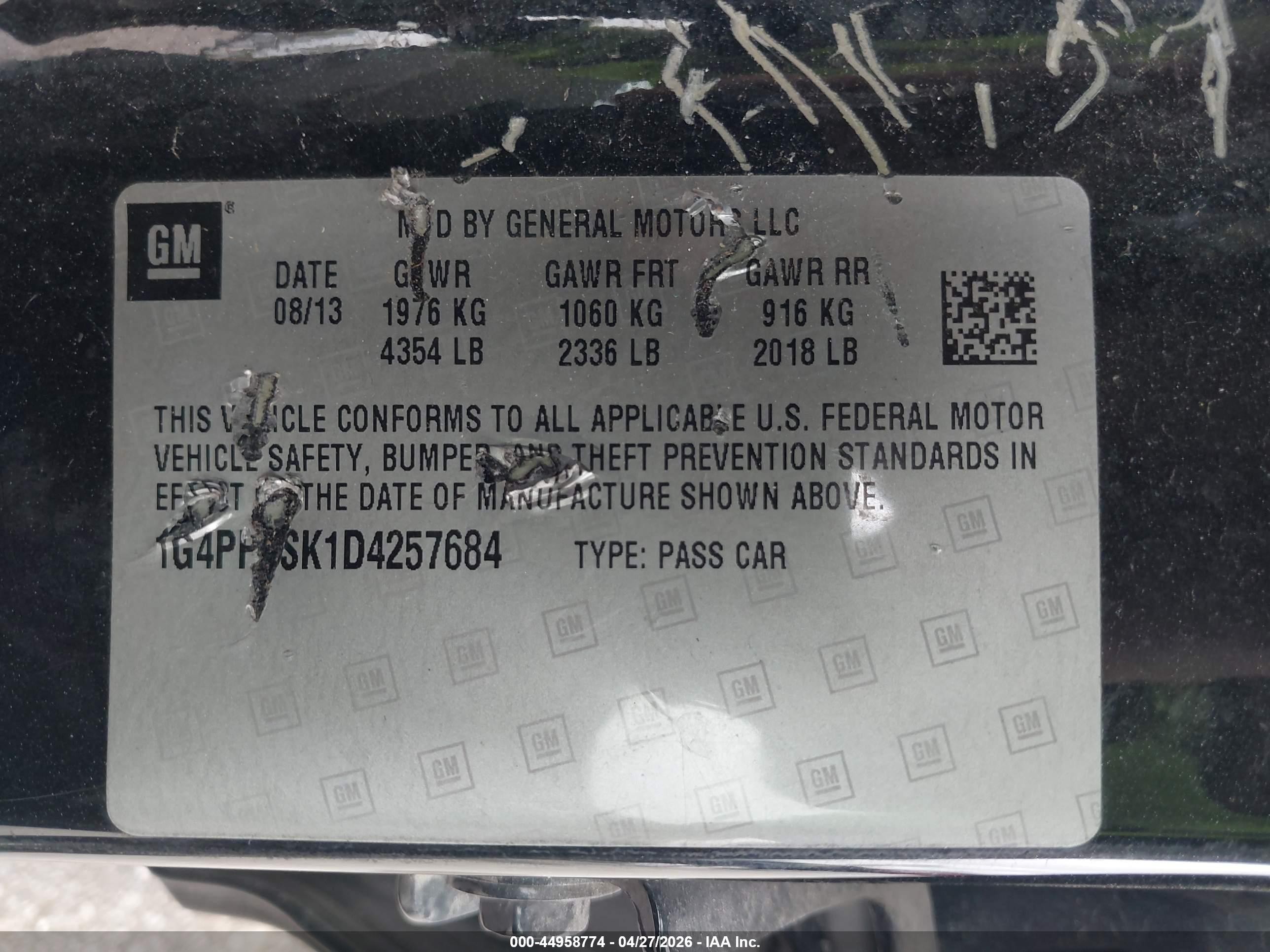 2013 Buick Verano   Black vin: 1G4PP5SK1D4257684