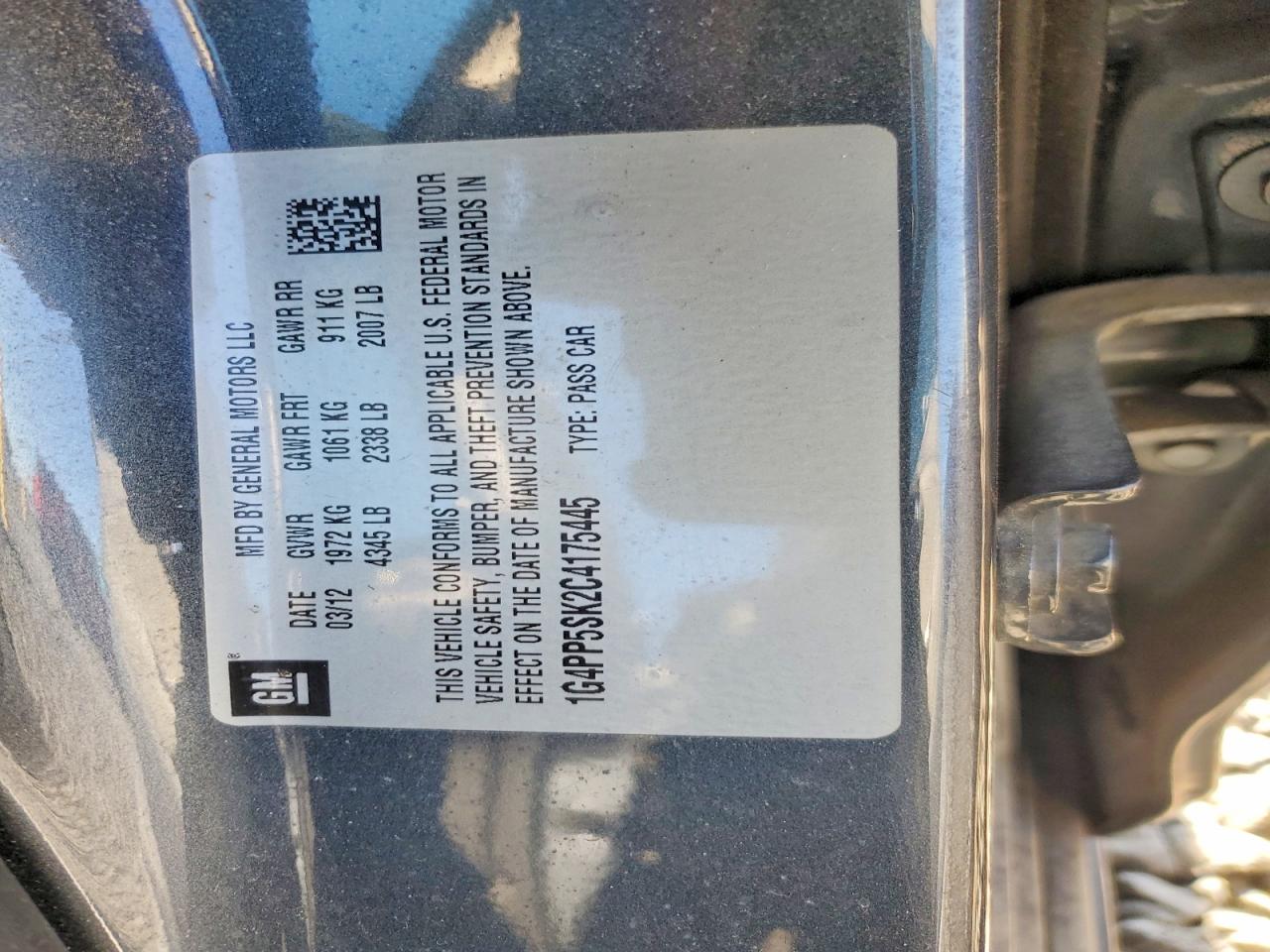 2012 Buick Verano Charcoal vin: 1G4PP5SK2C4175445