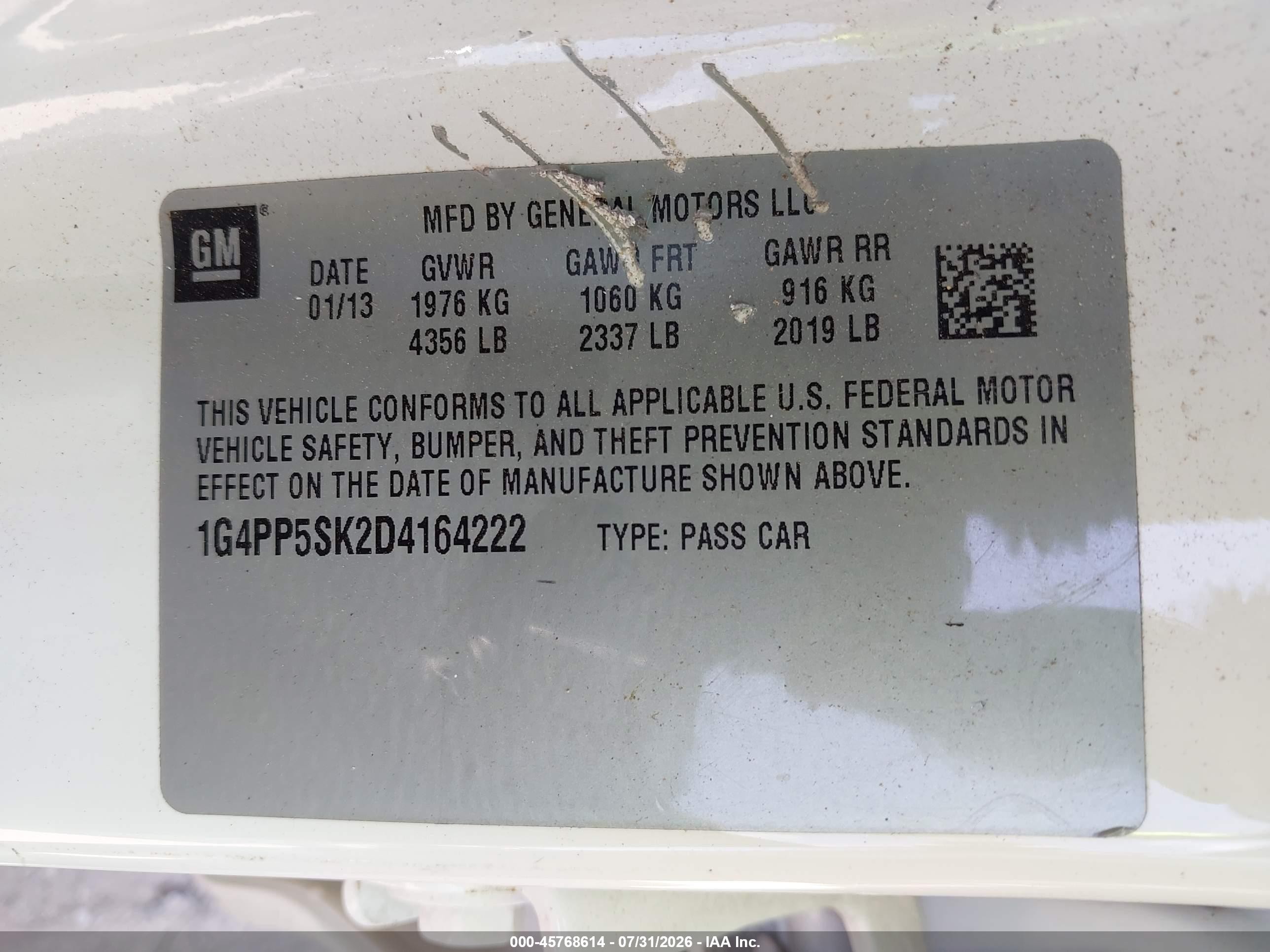 2013 Buick Verano   White vin: 1G4PP5SK2D4164222