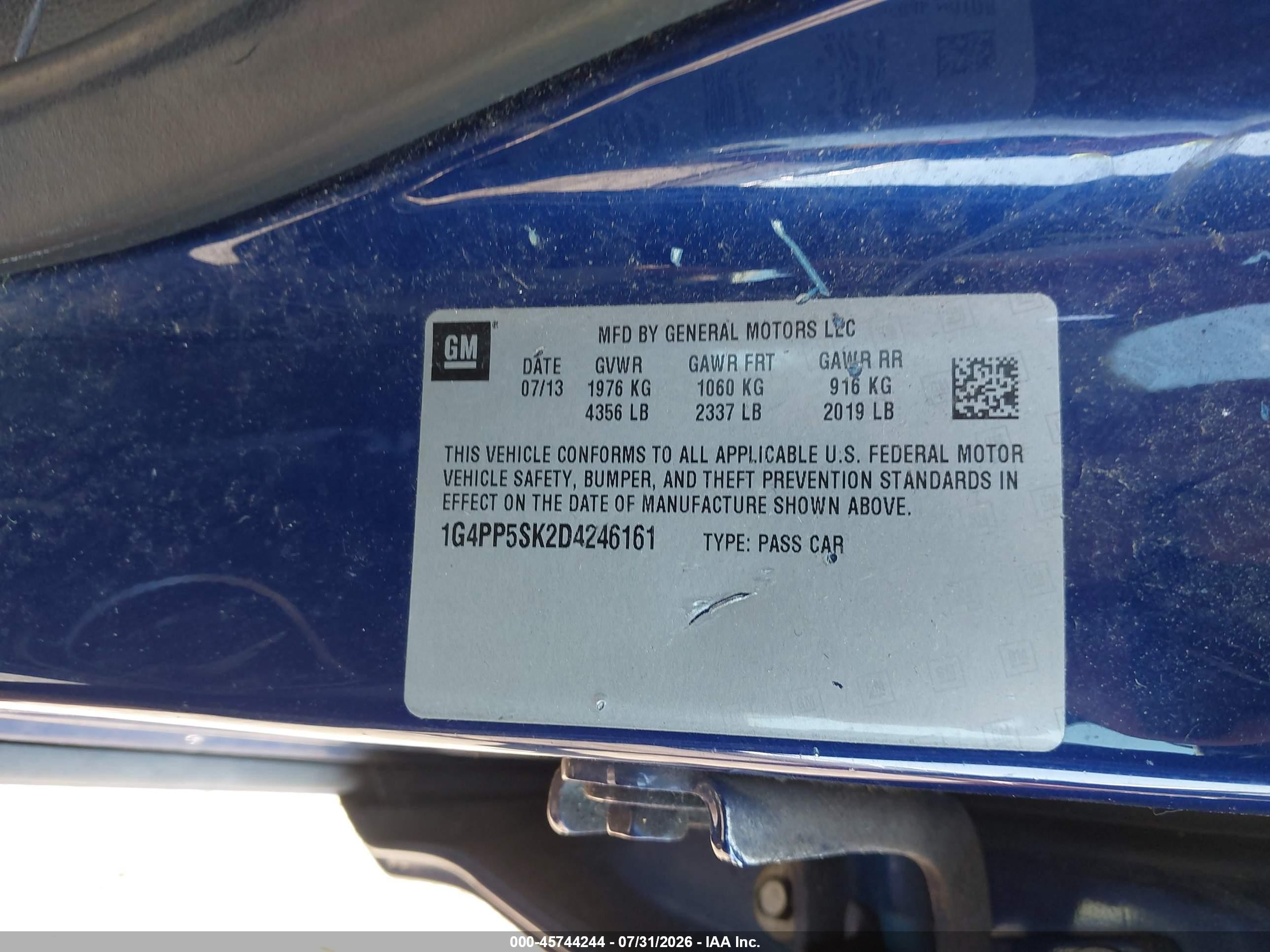 2013 Buick Verano   Blue vin: 1G4PP5SK2D4246161