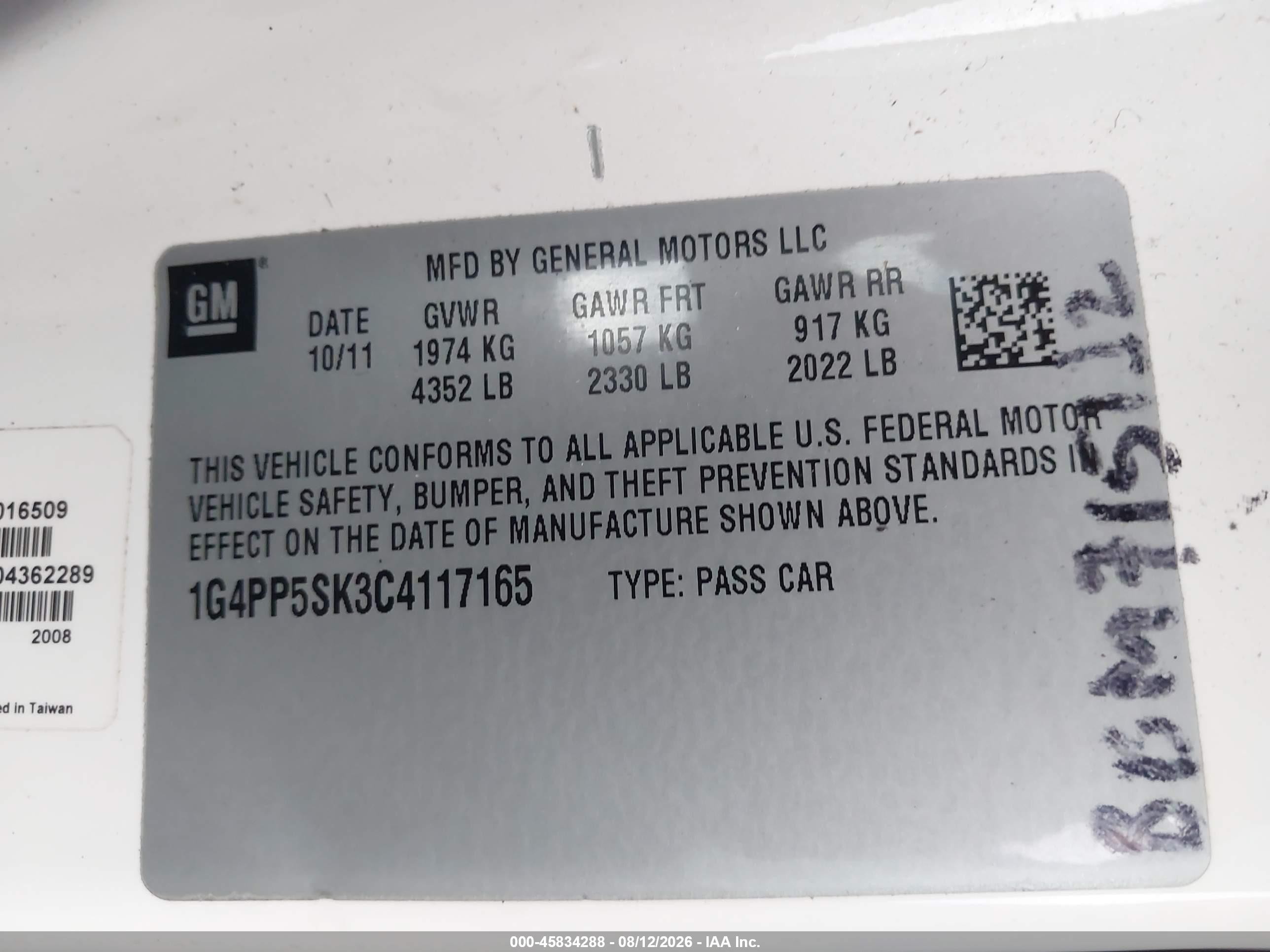 2012 Buick Verano   White vin: 1G4PP5SK3C4117165