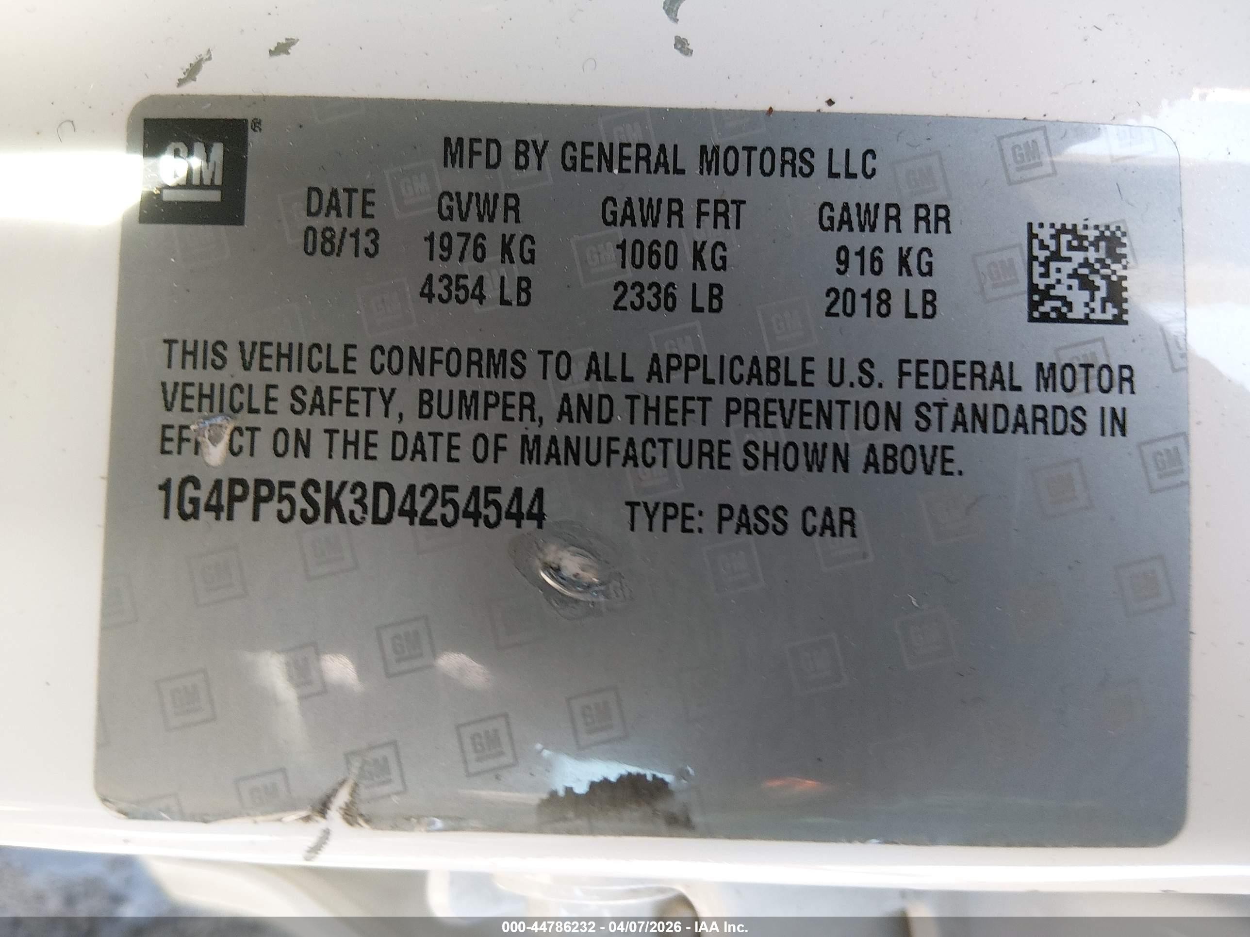 2013 Buick Verano   Белый vin: 1G4PP5SK3D4254544