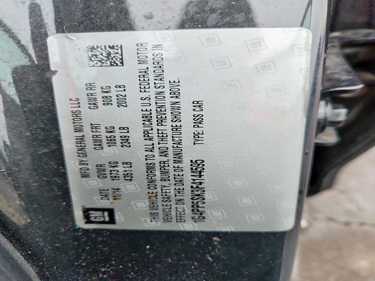 2015 Buick Verano Угольный vin: 1G4PP5SK3F4144595