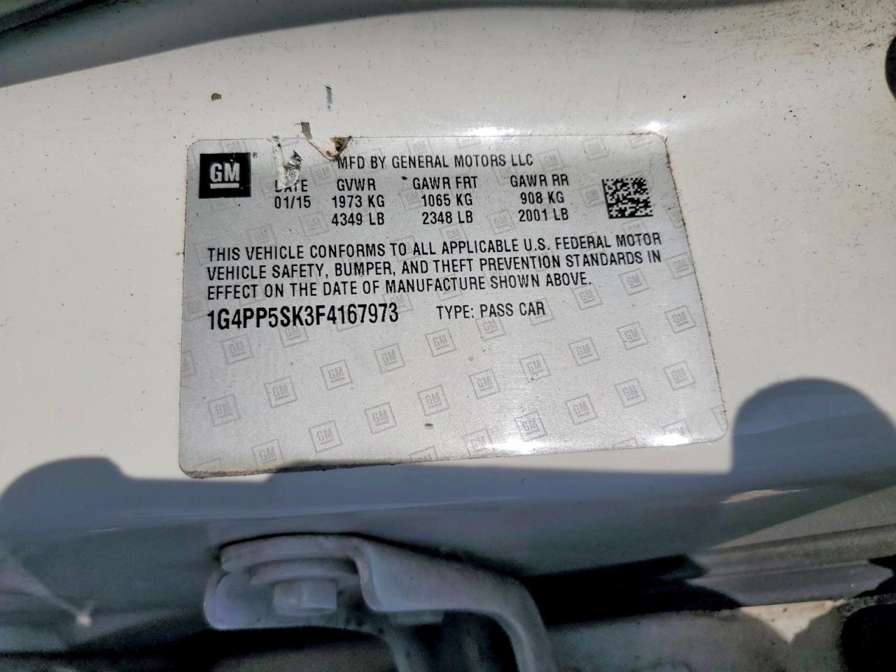 2015 Buick Verano White vin: 1G4PP5SK3F4167973