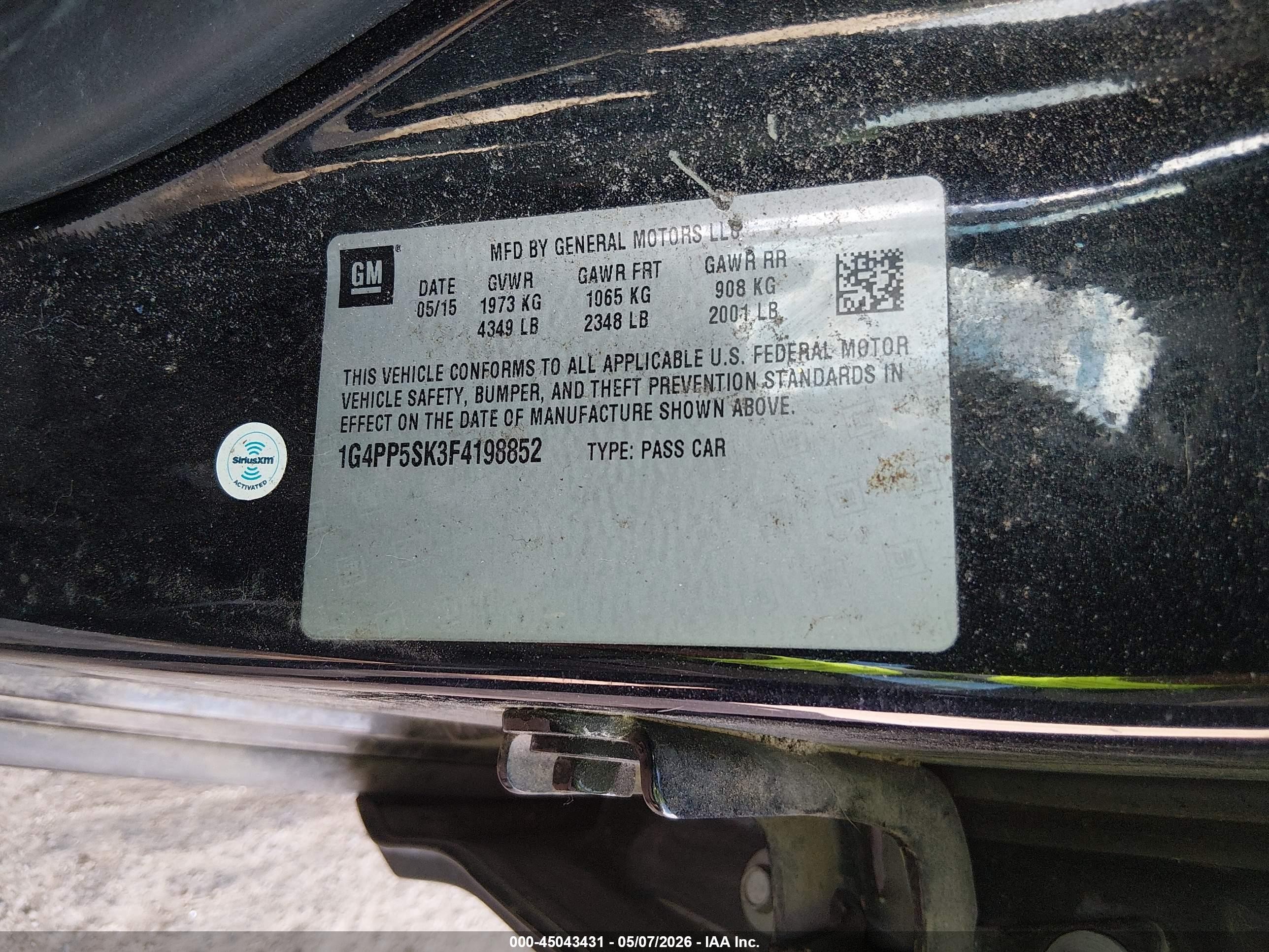 2015 Buick Verano   Черный vin: 1G4PP5SK3F4198852