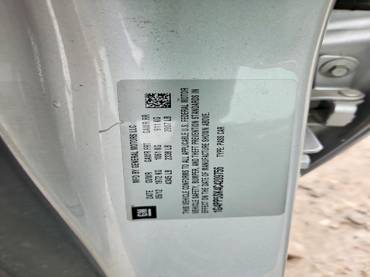 2012 Buick Verano Silver vin: 1G4PP5SK4C4209756