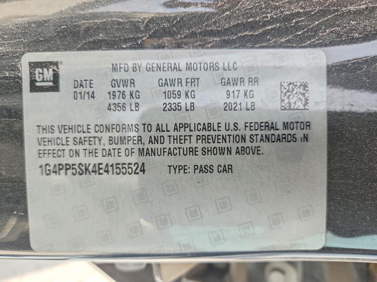 2014 Buick Verano Black vin: 1G4PP5SK4E4155524