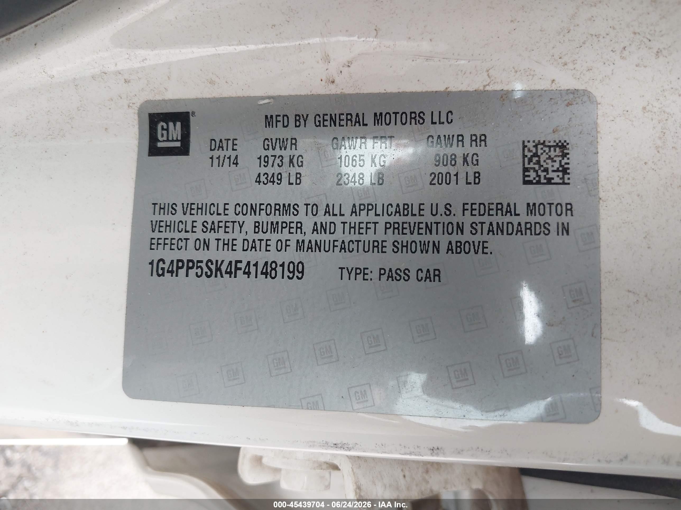 2015 Buick Verano   Белый vin: 1G4PP5SK4F4148199