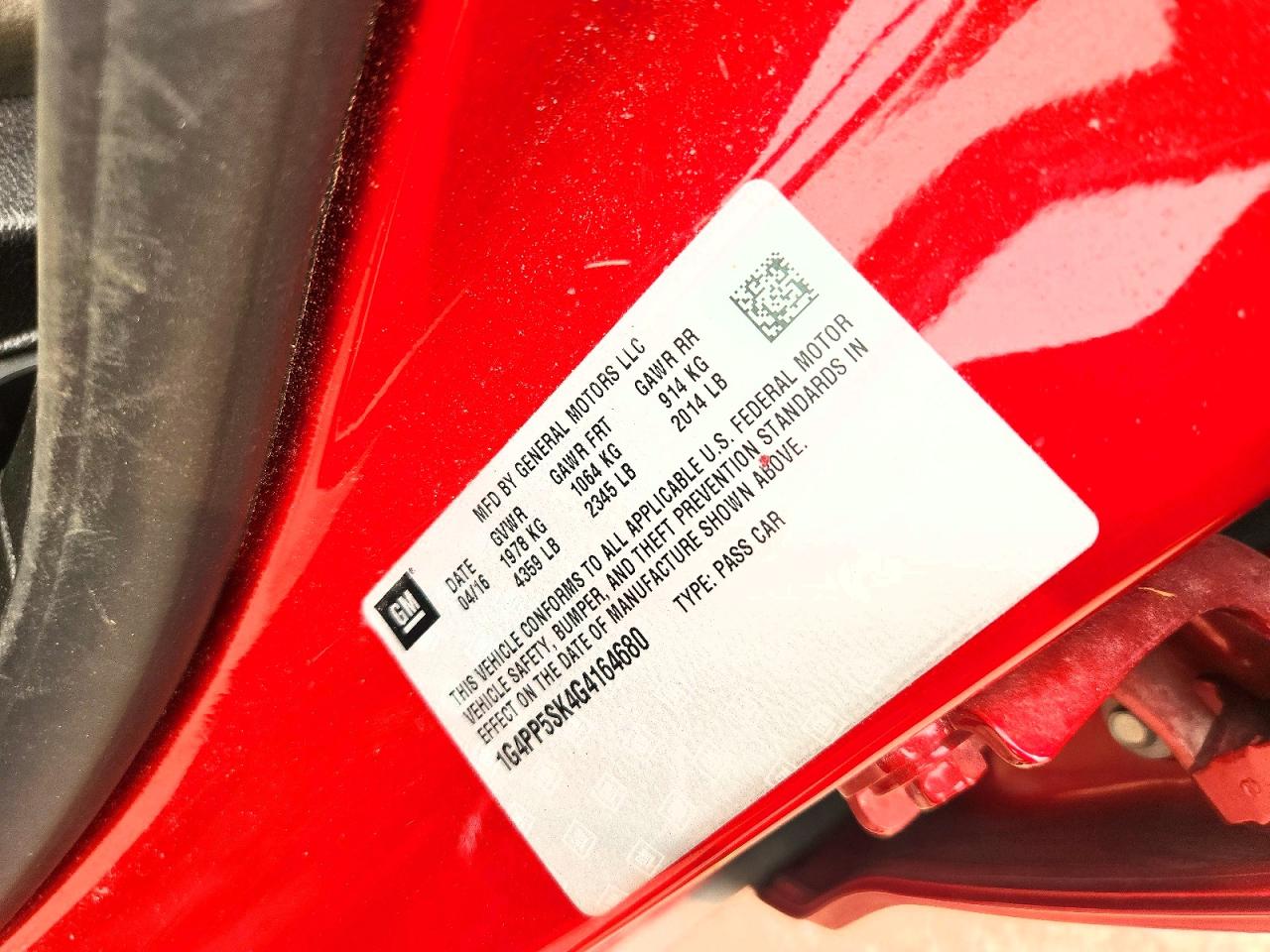 2016 Buick Verano Red vin: 1G4PP5SK4G4164680