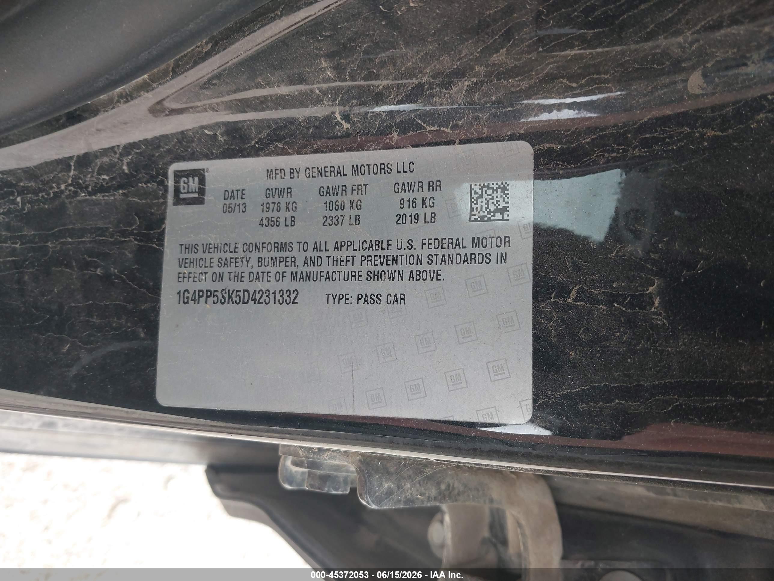 2013 Buick Verano   Black vin: 1G4PP5SK5D4231332
