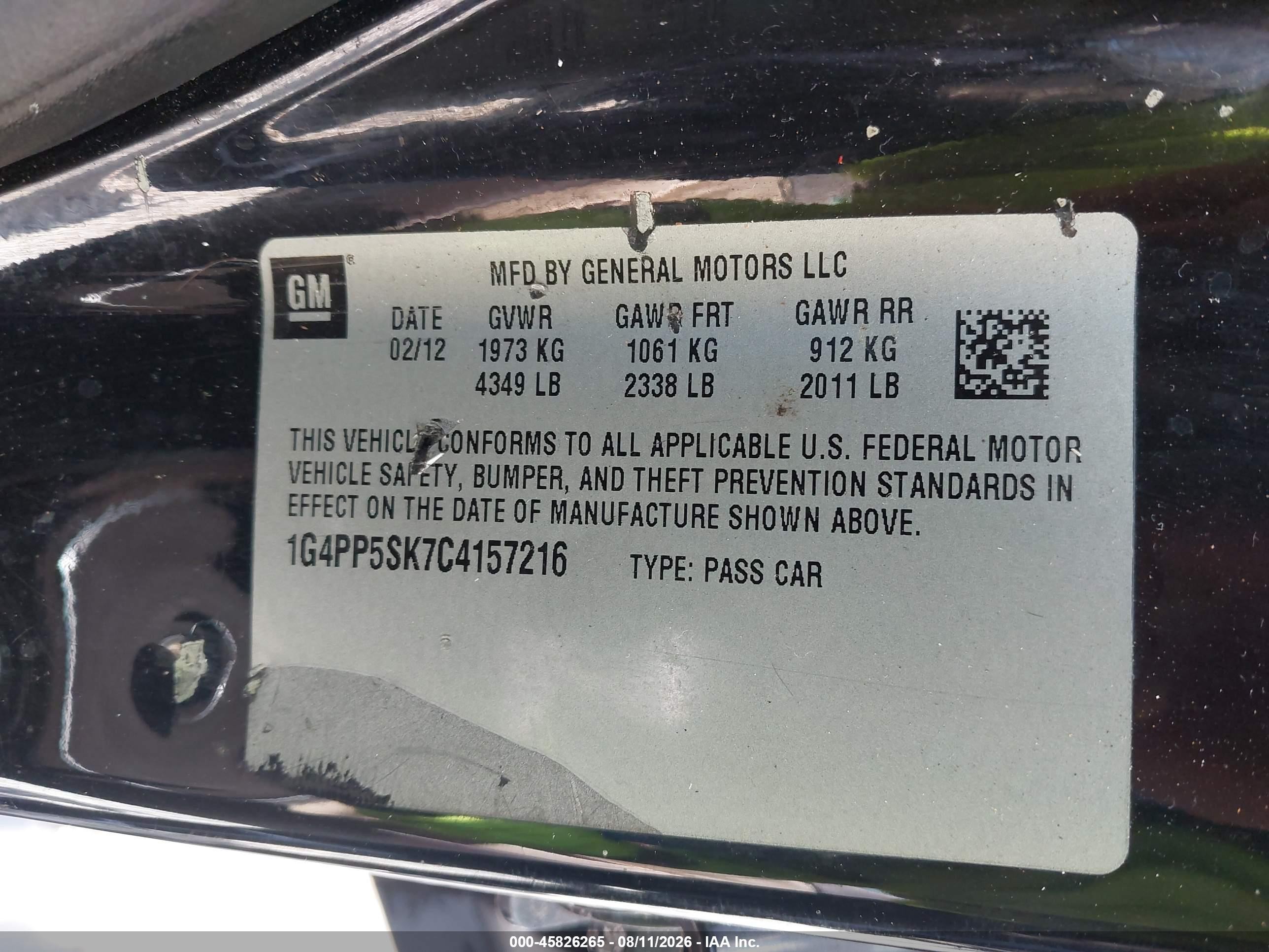 2012 Buick Verano   Black vin: 1G4PP5SK7C4157216