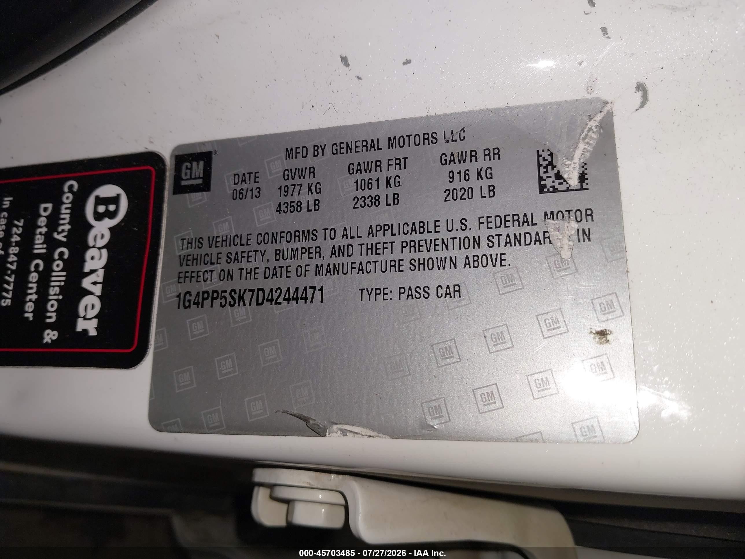 2013 Buick Verano White vin: 1G4PP5SK7D4244471