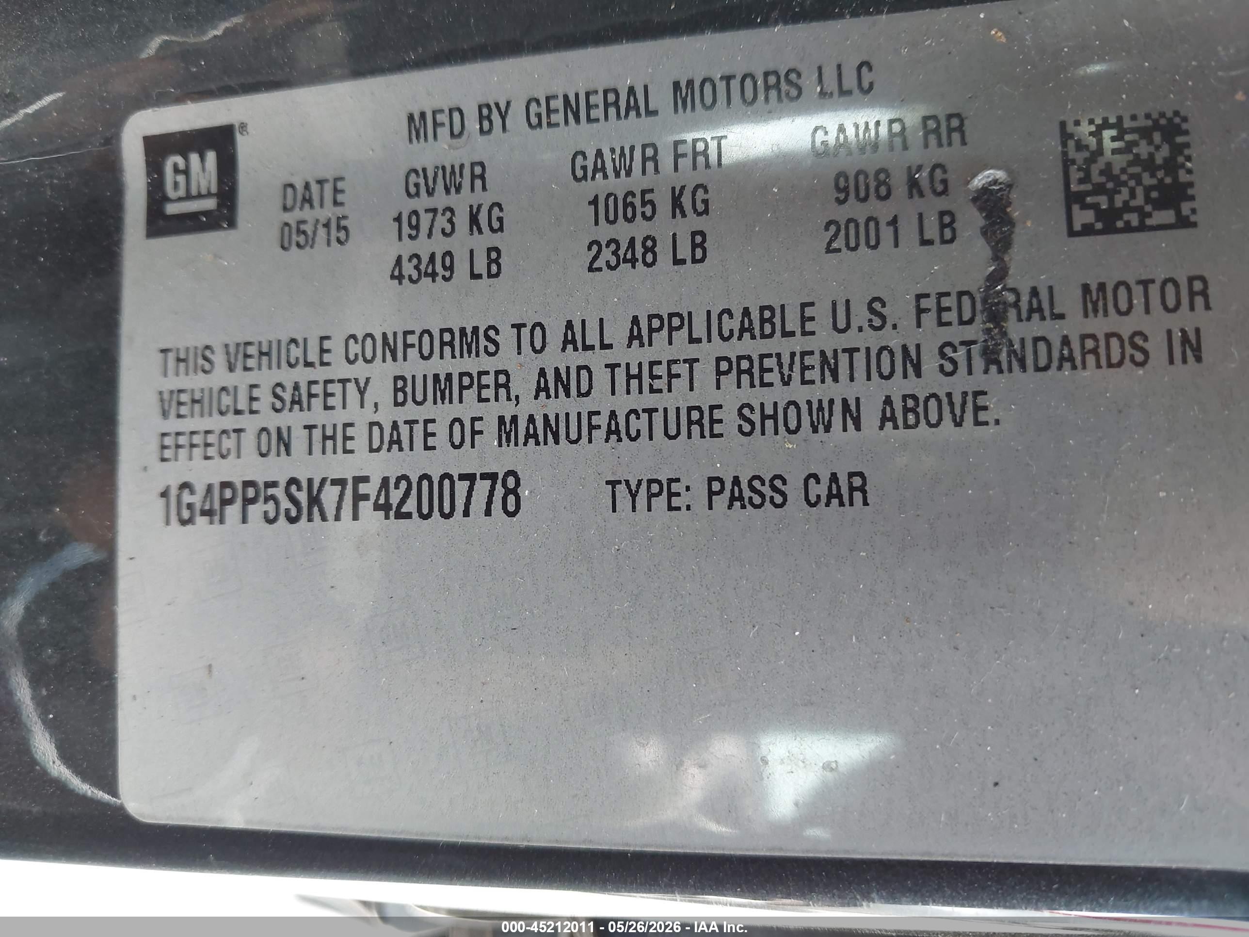 2015 Buick Verano   Black vin: 1G4PP5SK7F4200778