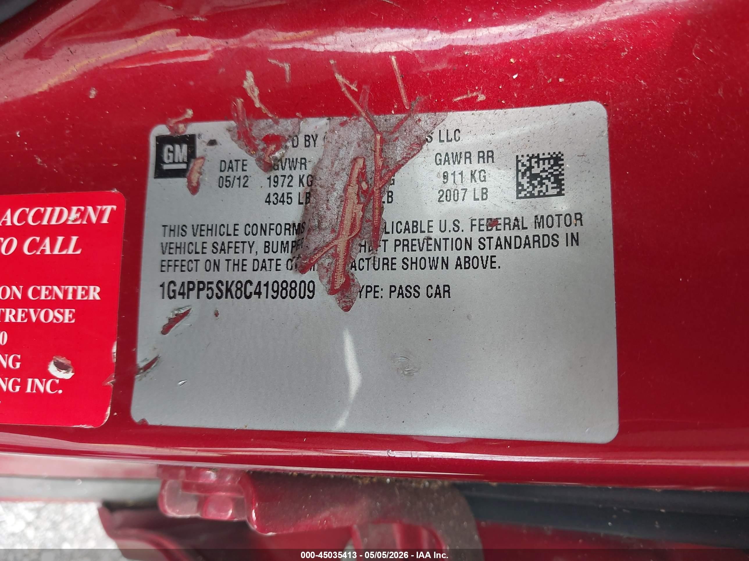 2012 Buick Verano   Красный vin: 1G4PP5SK8C4198809