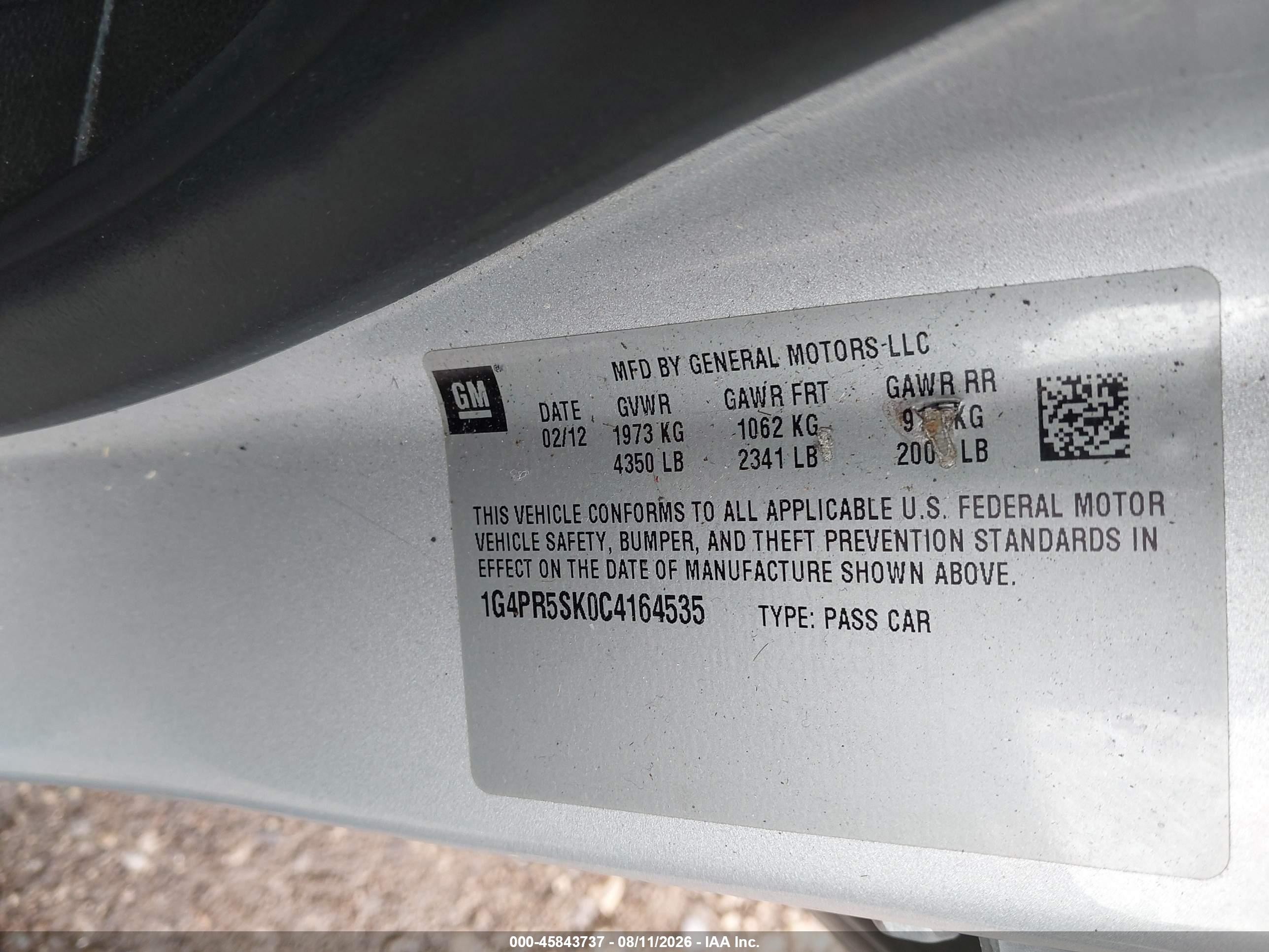 2012 Buick Verano Convenience Group Gray vin: 1G4PR5SK0C4164535