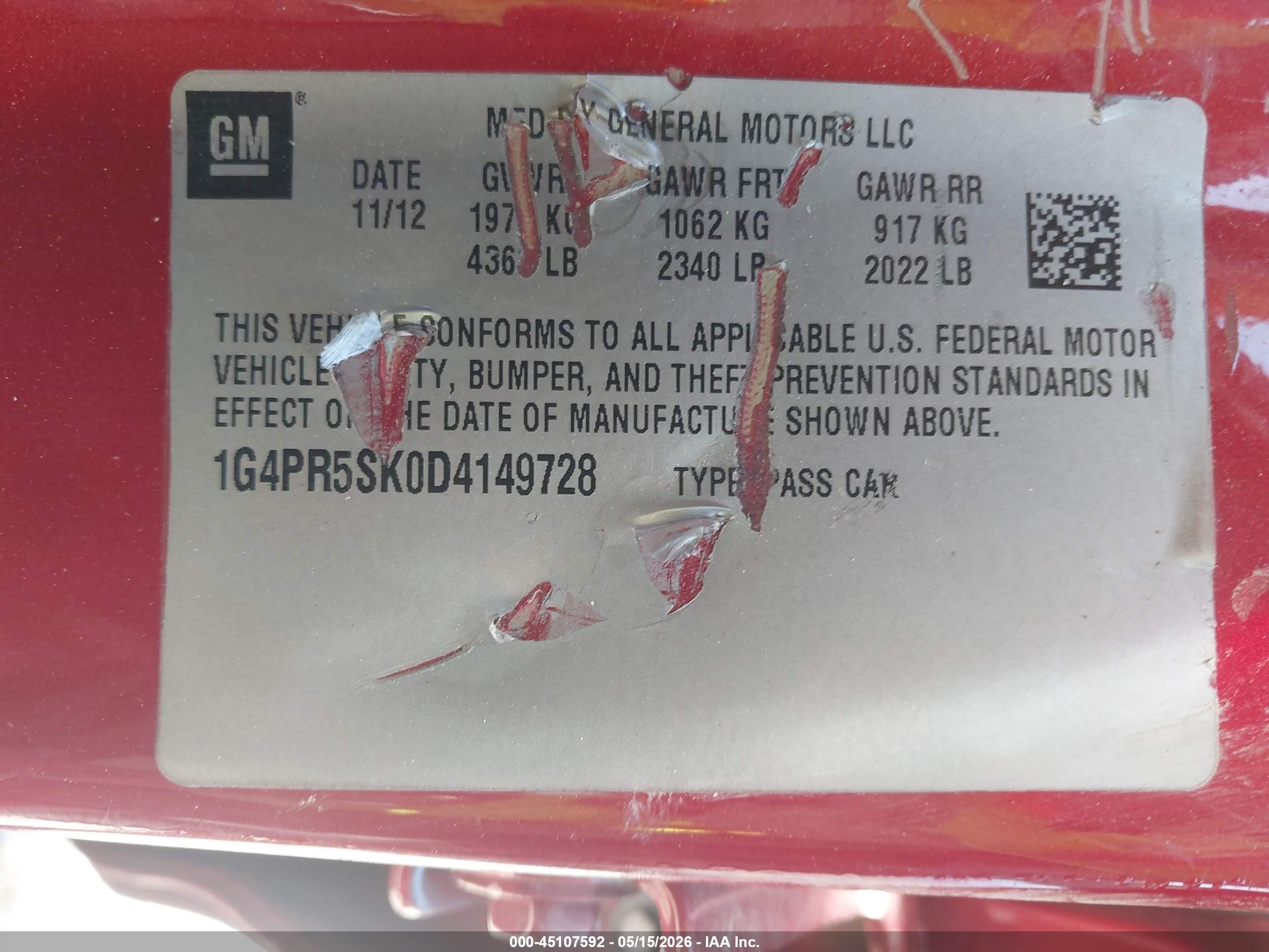 2013 Buick Verano Convenience Group Red vin: 1G4PR5SK0D4149728