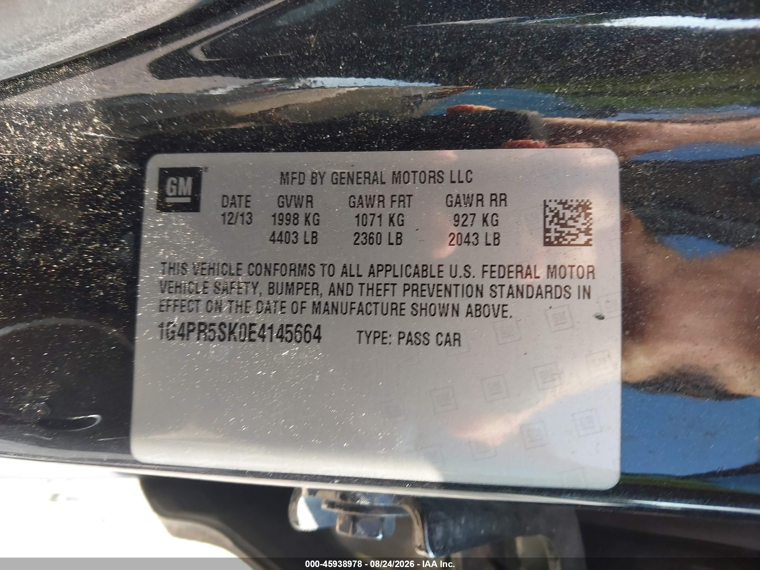 2014 Buick Verano Convenience Group Black vin: 1G4PR5SK0E4145664
