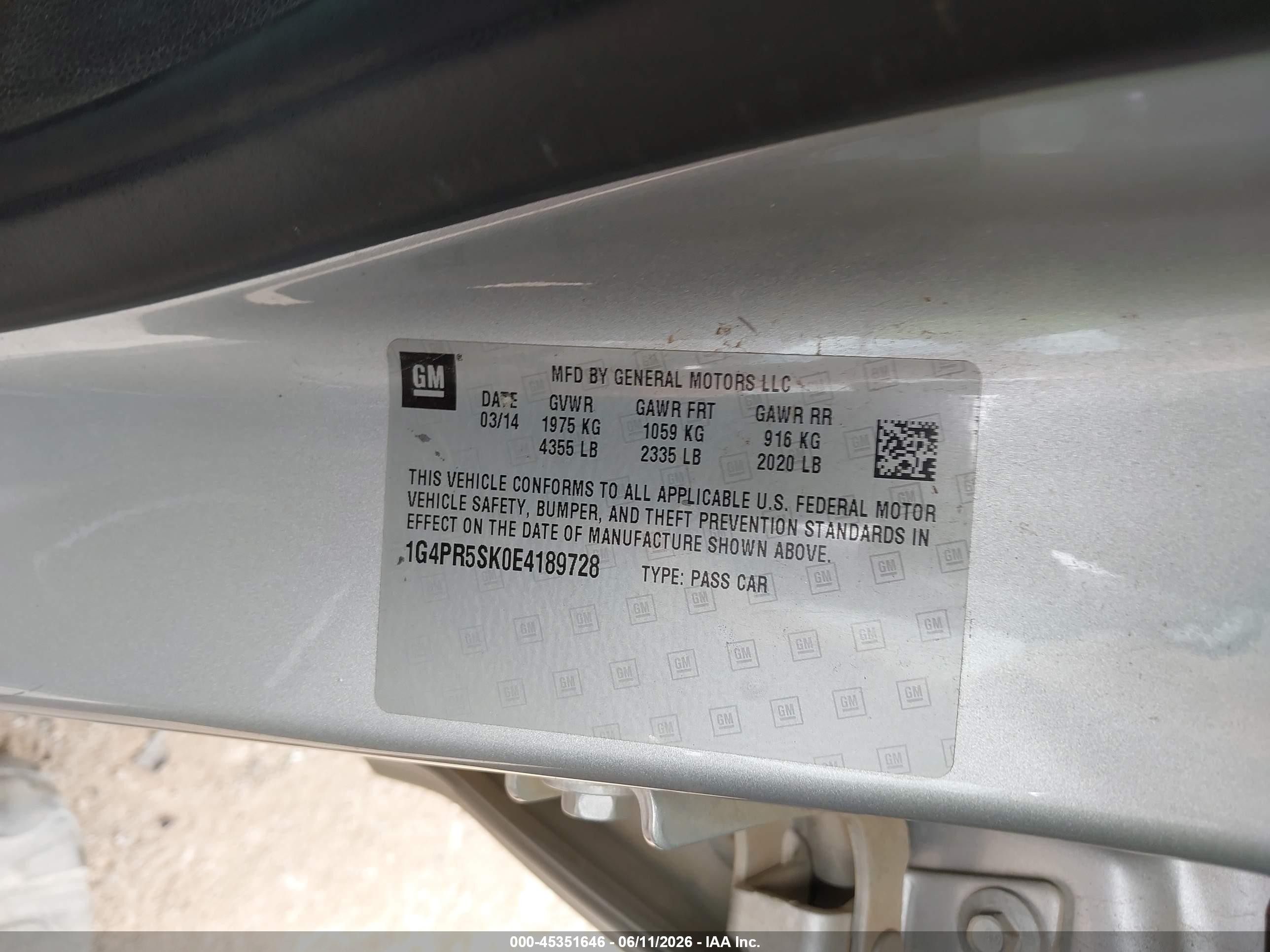 2014 Buick Verano Convenience Group Silver vin: 1G4PR5SK0E4189728