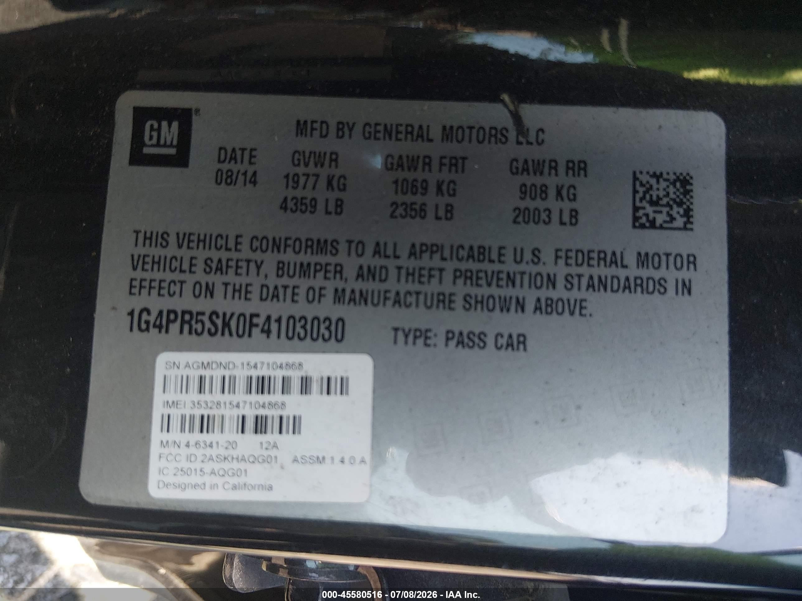 2015 Buick Verano Convenience Group Черный vin: 1G4PR5SK0F4103030