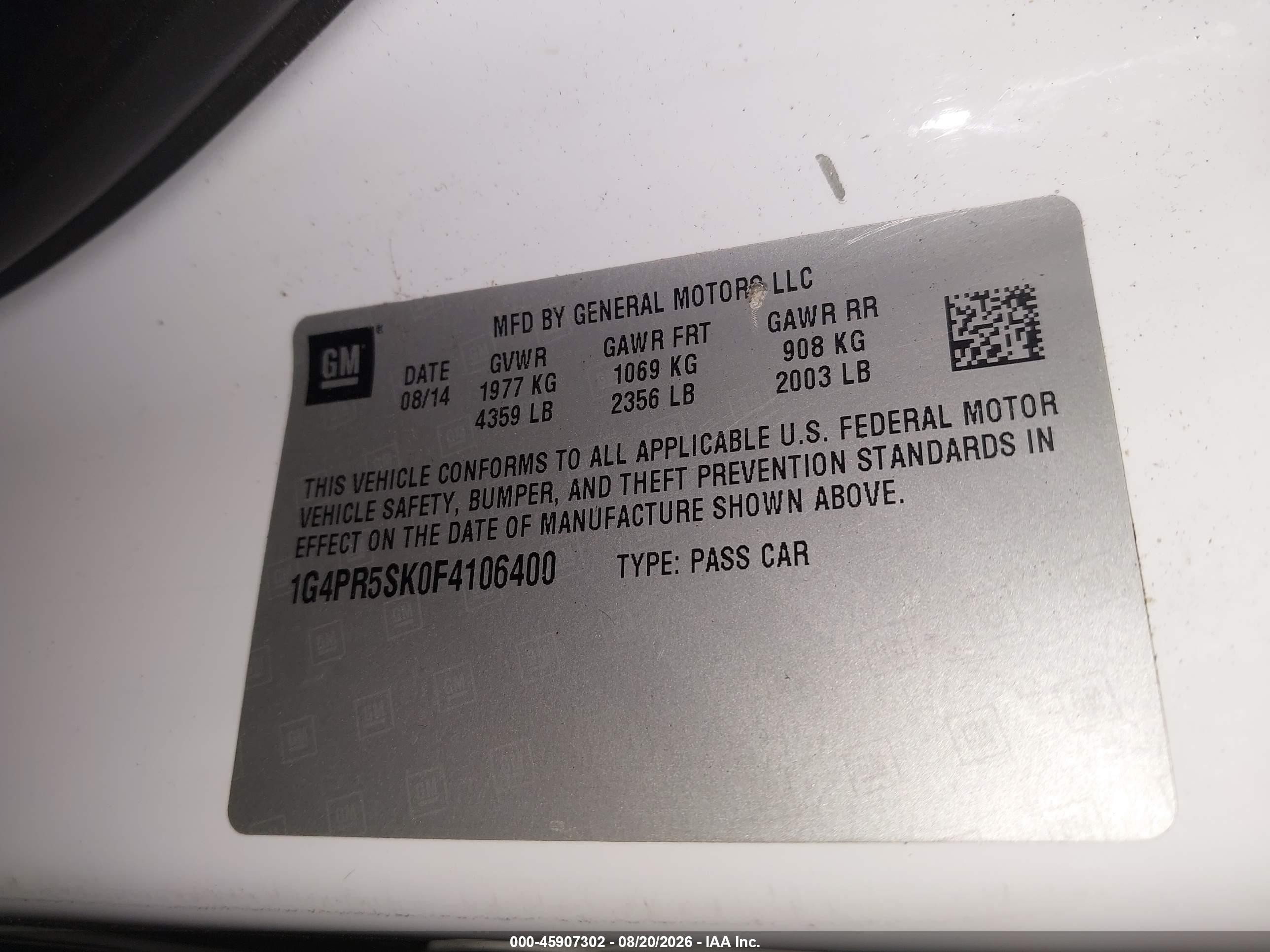 2015 Buick Verano Convenience Group White vin: 1G4PR5SK0F4106400