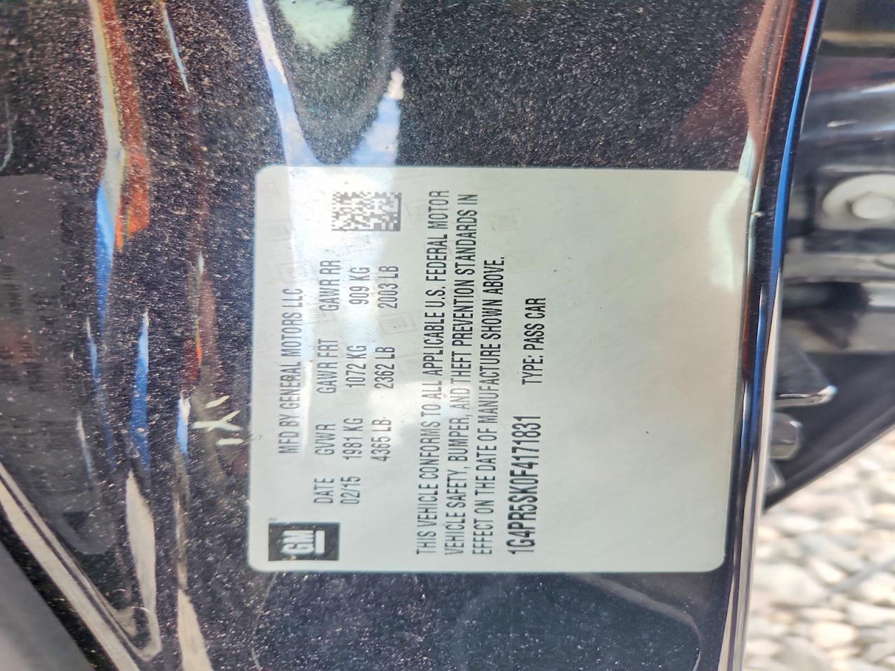 2015 Buick Verano Convenience Black vin: 1G4PR5SK0F4171831