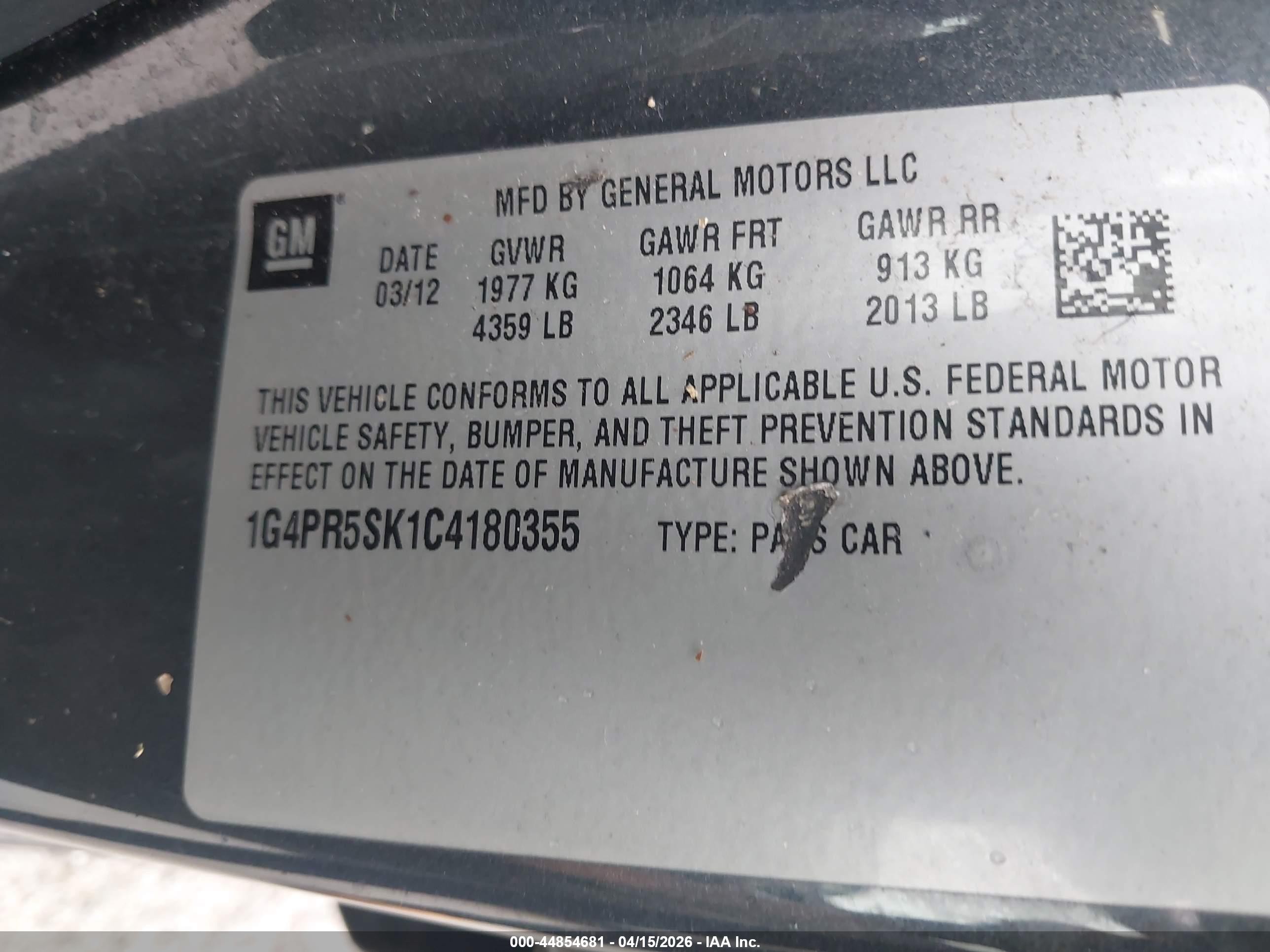 2012 Buick Verano Convenience Group Gray vin: 1G4PR5SK1C4180355