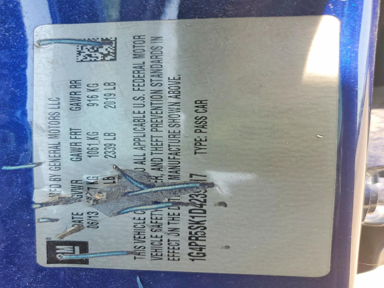 2013 Buick Verano Convenience Blue vin: 1G4PR5SK1D4239017