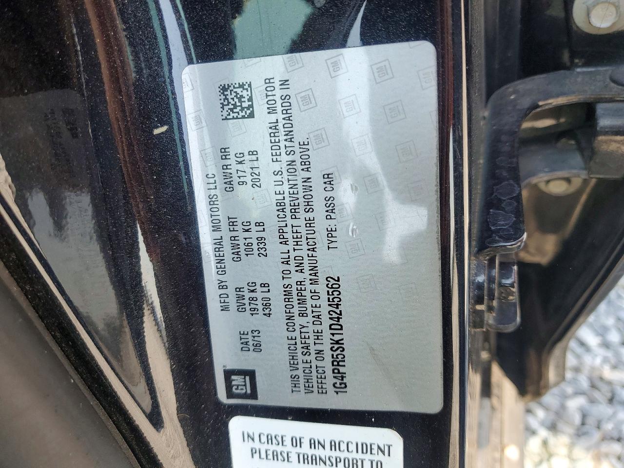 2013 Buick Verano Convenience Black vin: 1G4PR5SK1D4245562