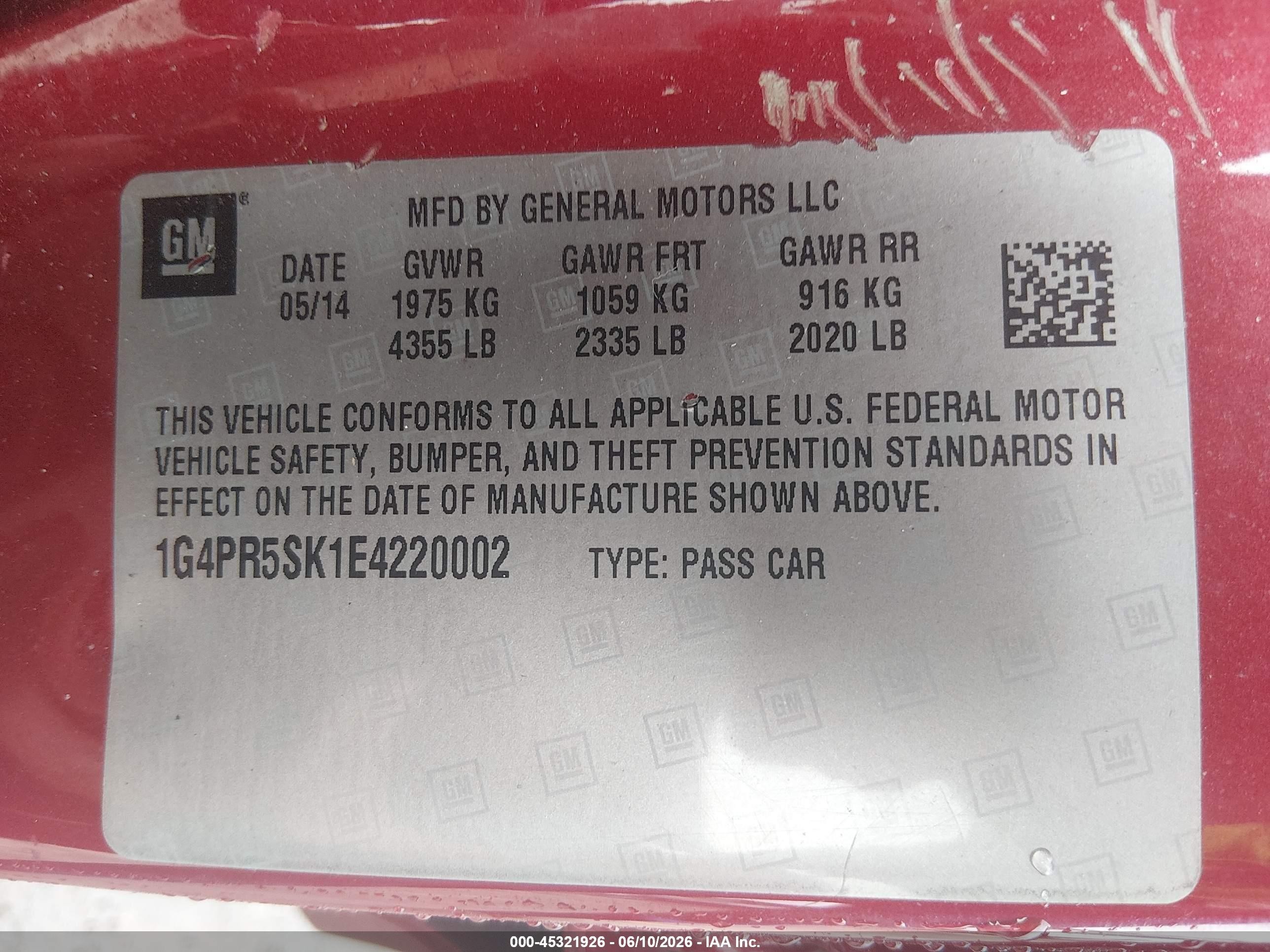 2014 Buick Verano Convenience Group Maroon vin: 1G4PR5SK1E4220002