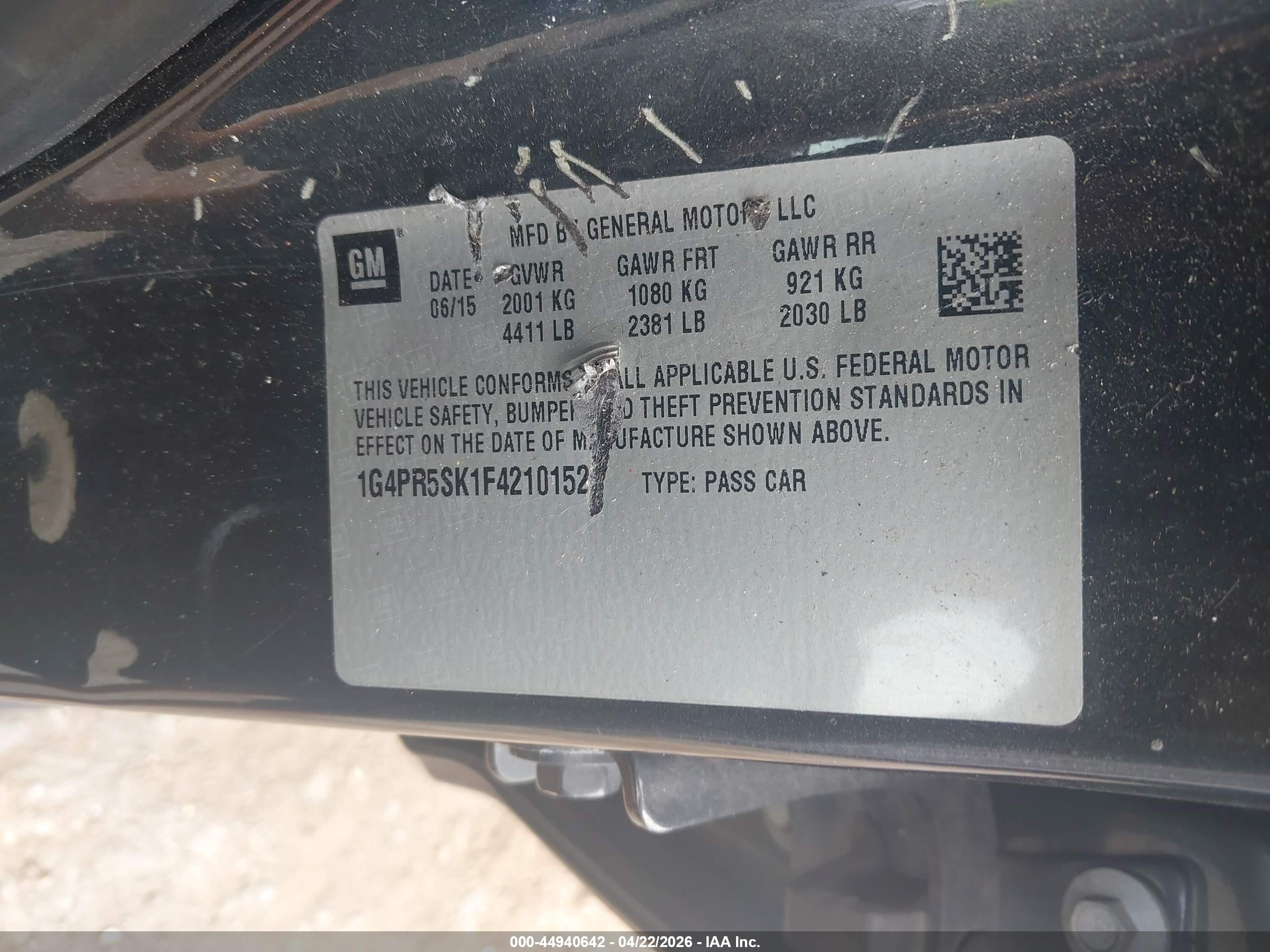 2015 Buick Verano Convenience Group Gray vin: 1G4PR5SK1F4210152