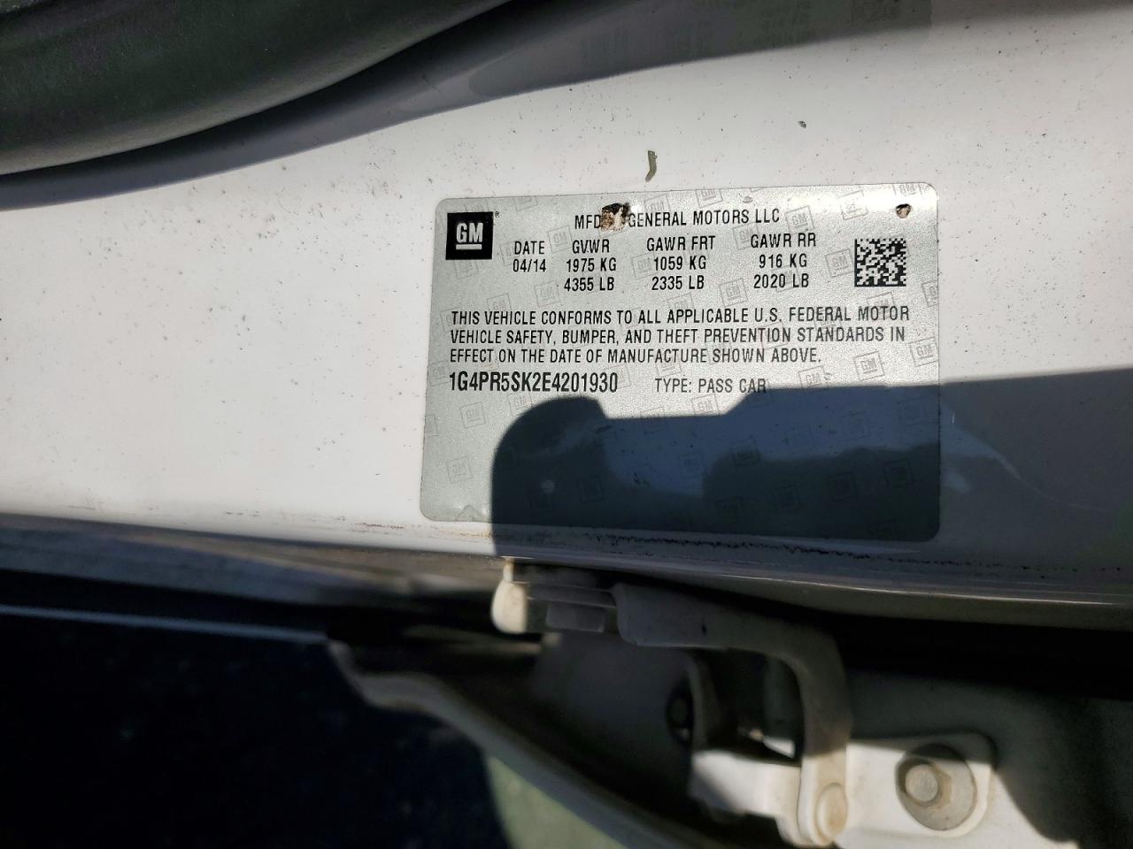 2014 Buick Verano Convenience Белый vin: 1G4PR5SK2E4201930