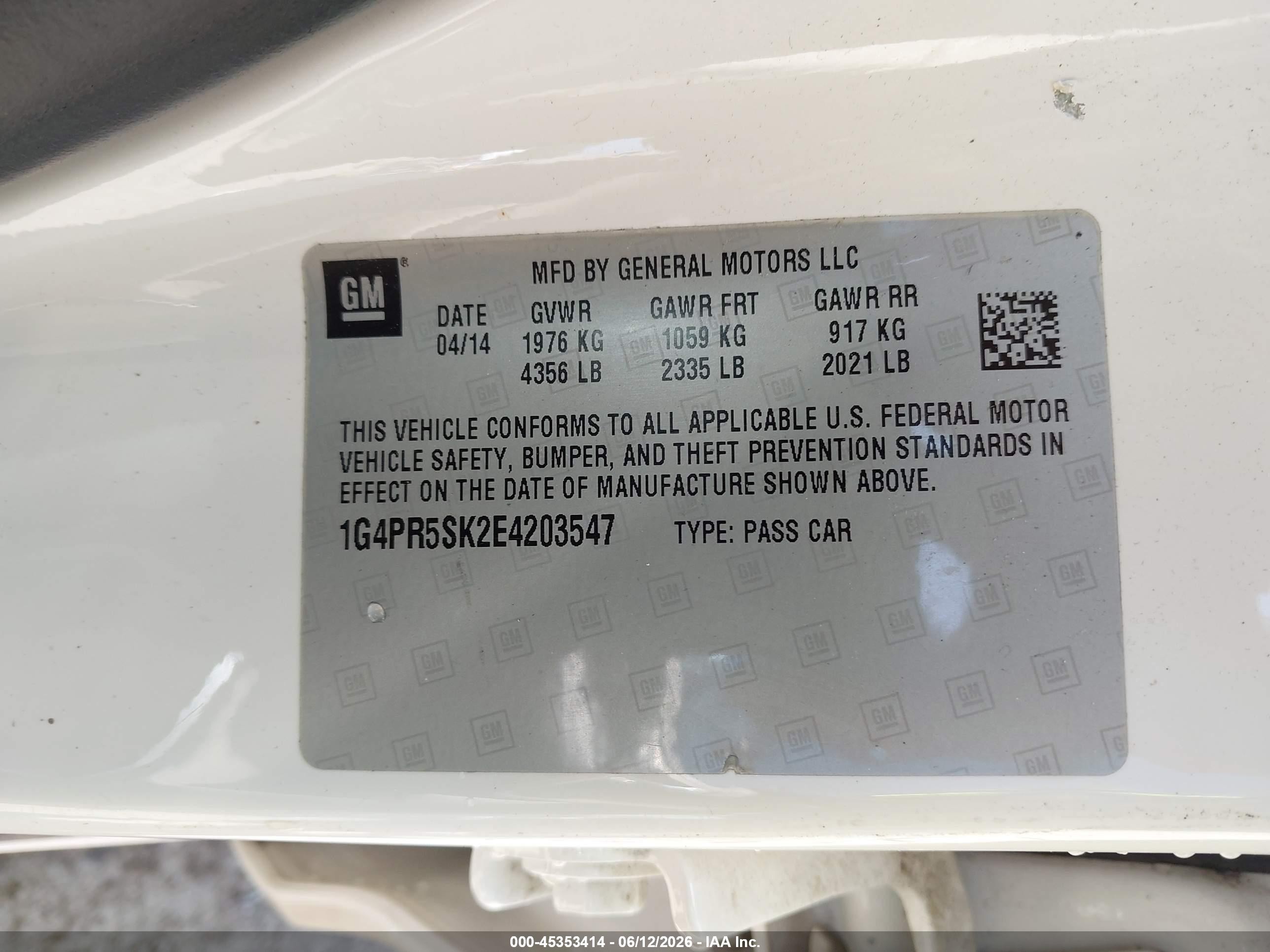 2014 Buick Verano Convenience Group White vin: 1G4PR5SK2E4203547