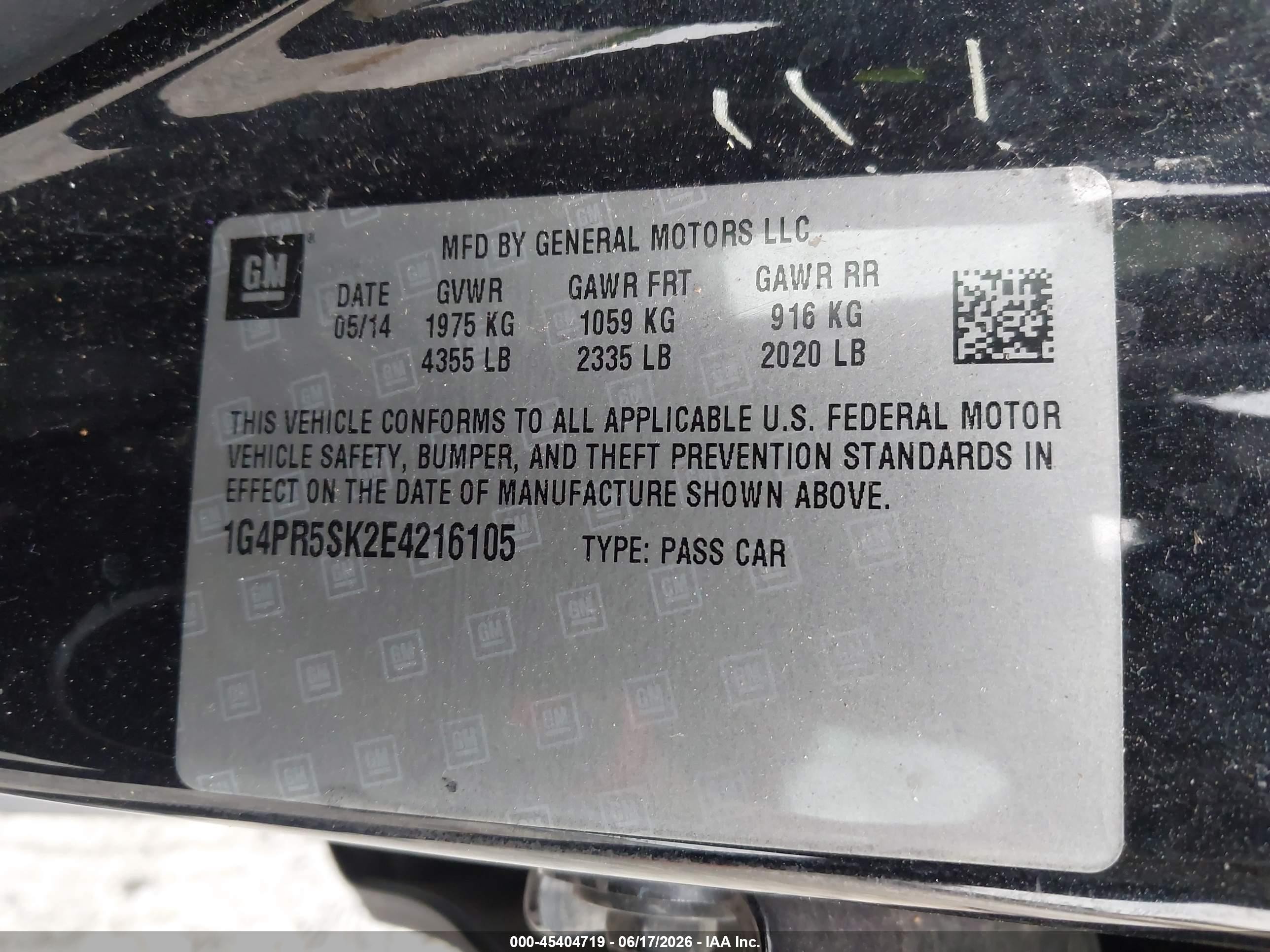 2014 Buick Verano Convenience Group Black vin: 1G4PR5SK2E4216105